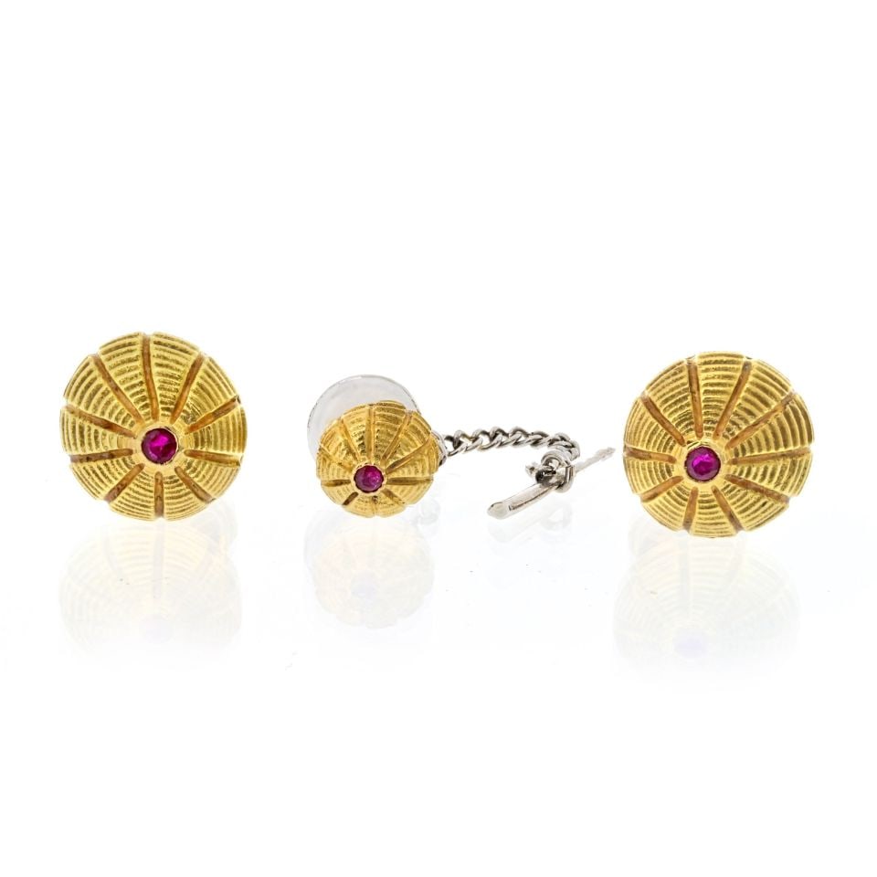 Tiffany & Co. Schlumberger 18K Yellow Gold Taj Mahal Cuff Links and Tie Tack (1 of 3)
