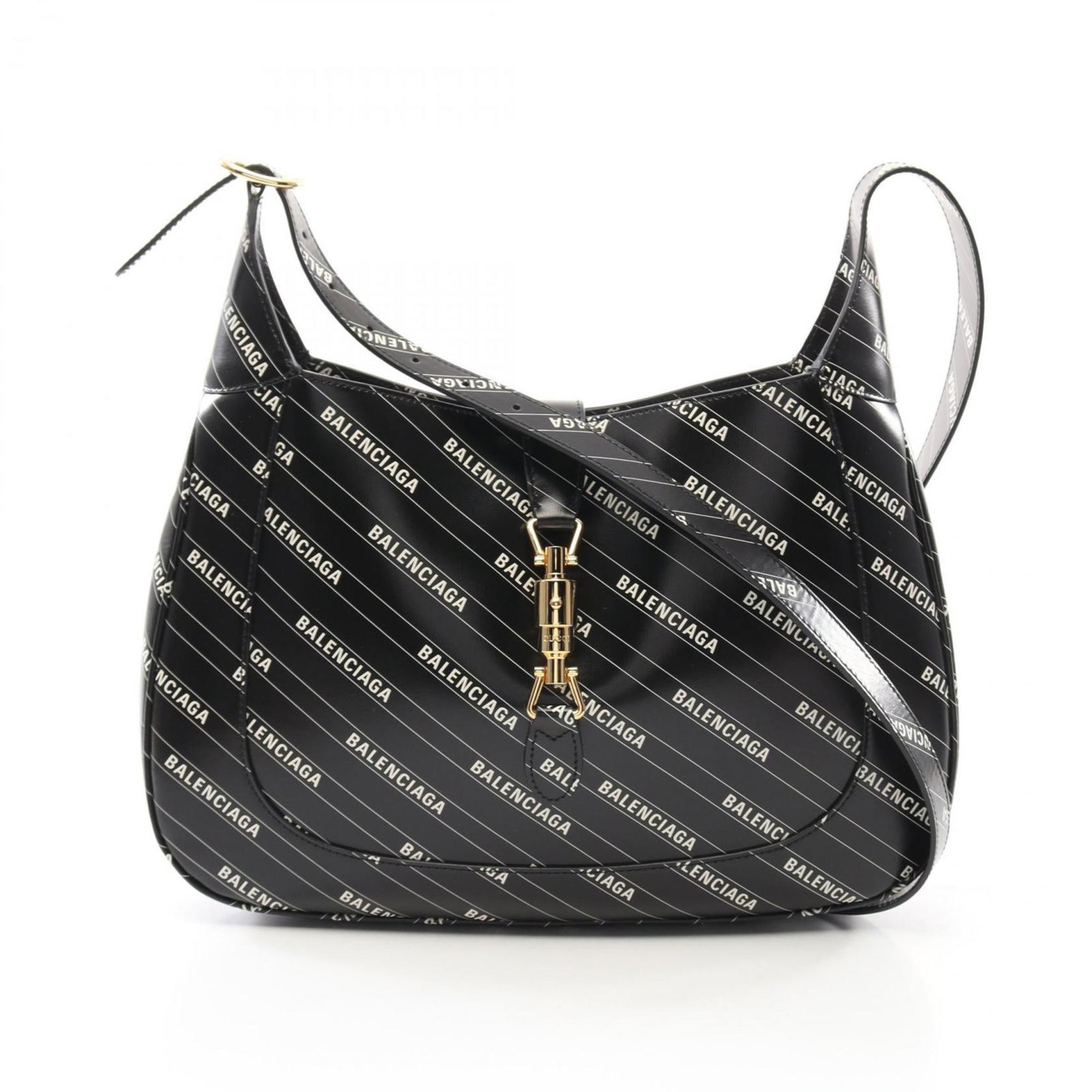 Black Leather Gucci Balenciaga Collaboration Shoulder Bag 35cm: Black Leather Gucci Balenciaga Collaboration Shoulder Bag 35cm This Gucci x Balenciaga handbag is crafted from black leather and features a sleek design. Made in Italy, it offers a blend of iconic sty