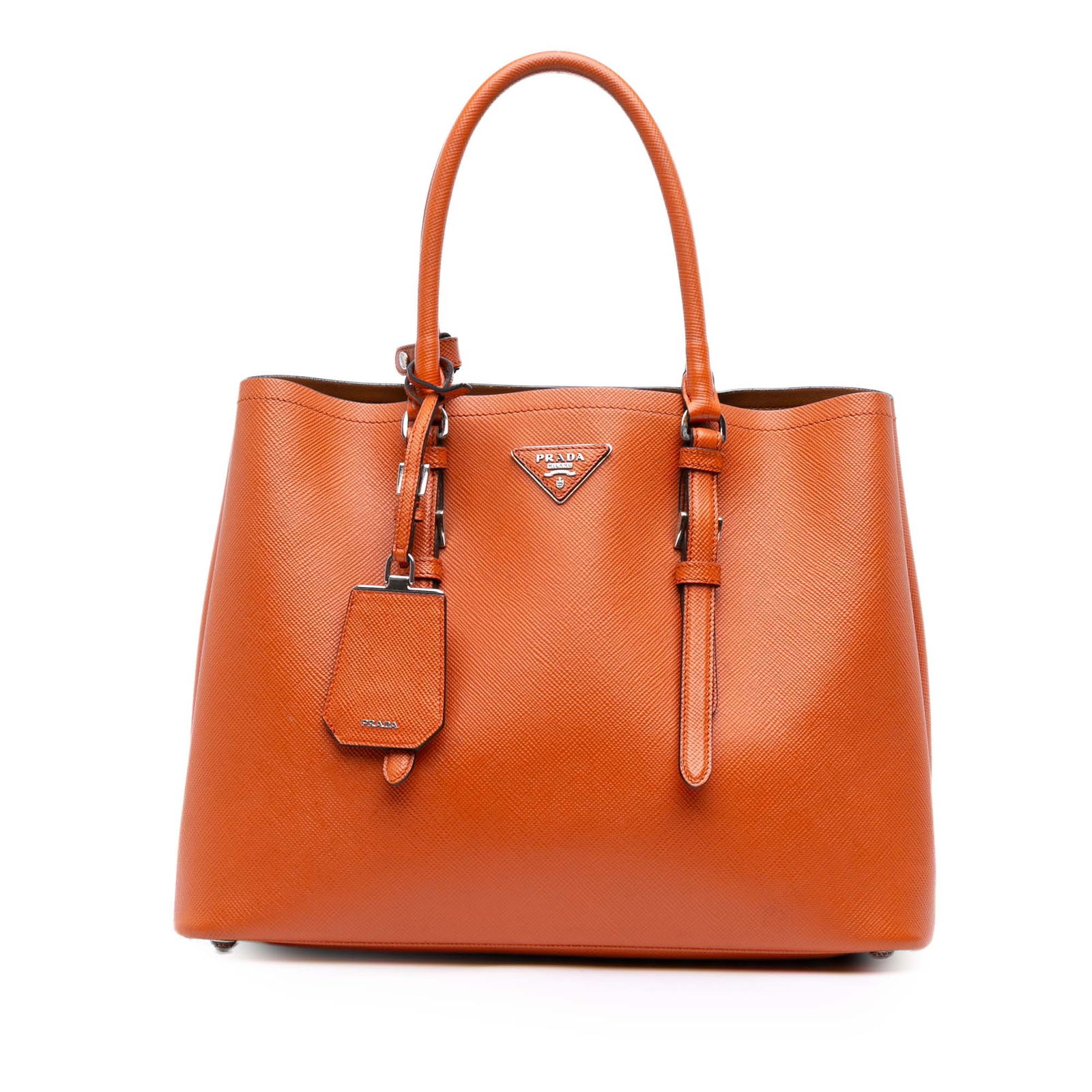 Prada Medium Saffiano Cuir Double Satchel Orange Leather Bag (1 of 9)