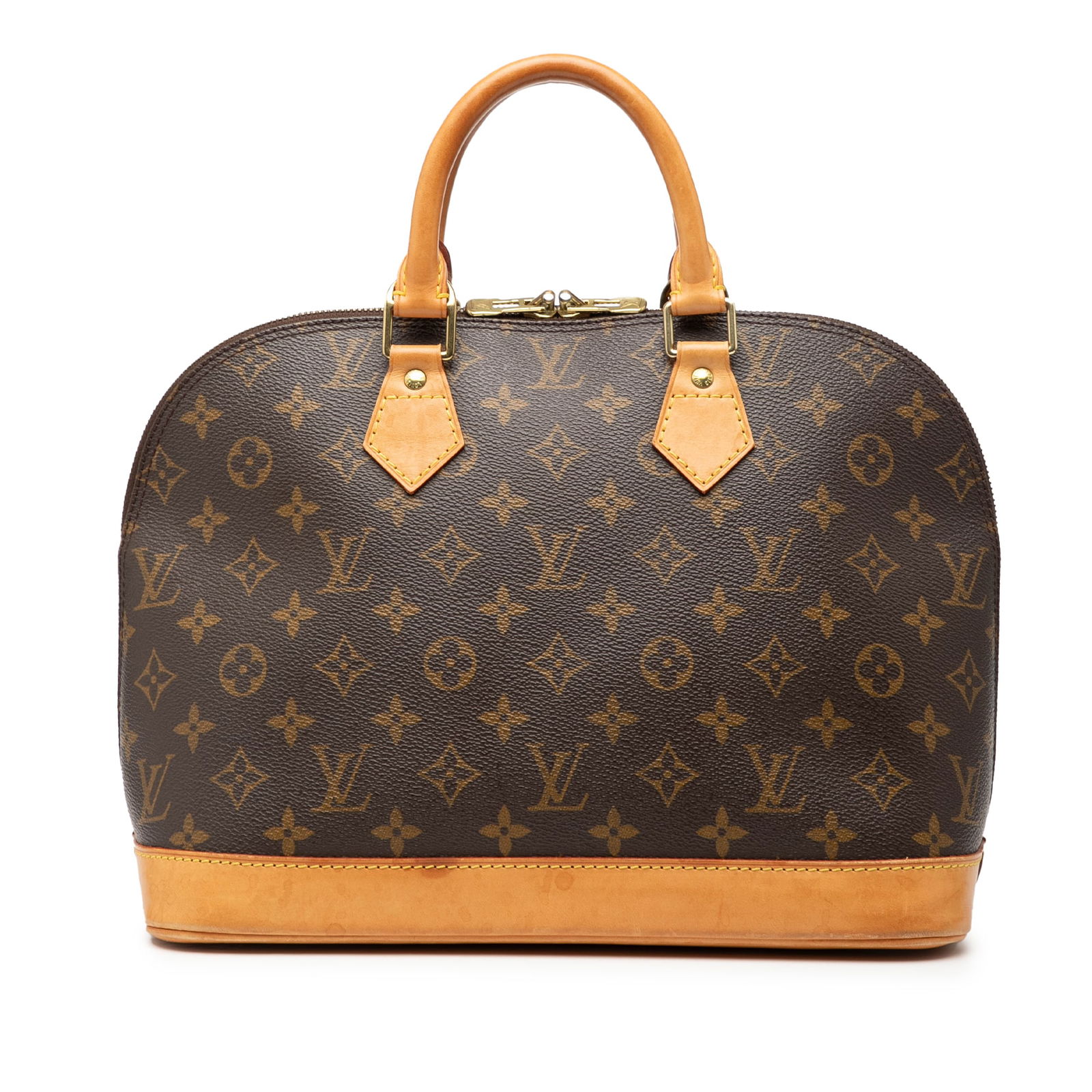 Monogram Canvas Alma PM Handbag by Louis Vuitton: Monogram Canvas Alma PM Handbag by Louis Vuitton This Louis Vuitton Monogram Alma PM features the iconic monogram canvas body with rolled leather handles and a vachetta leather bottom. It is designed