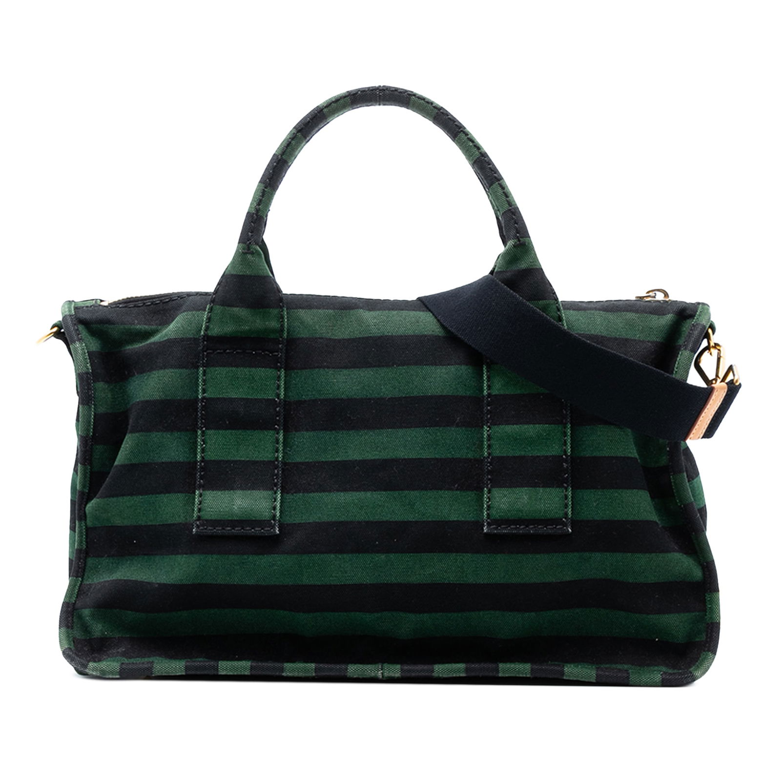Prada Canvas Canapa Righe Green Striped Satchel Bag Italy (1 of 6)