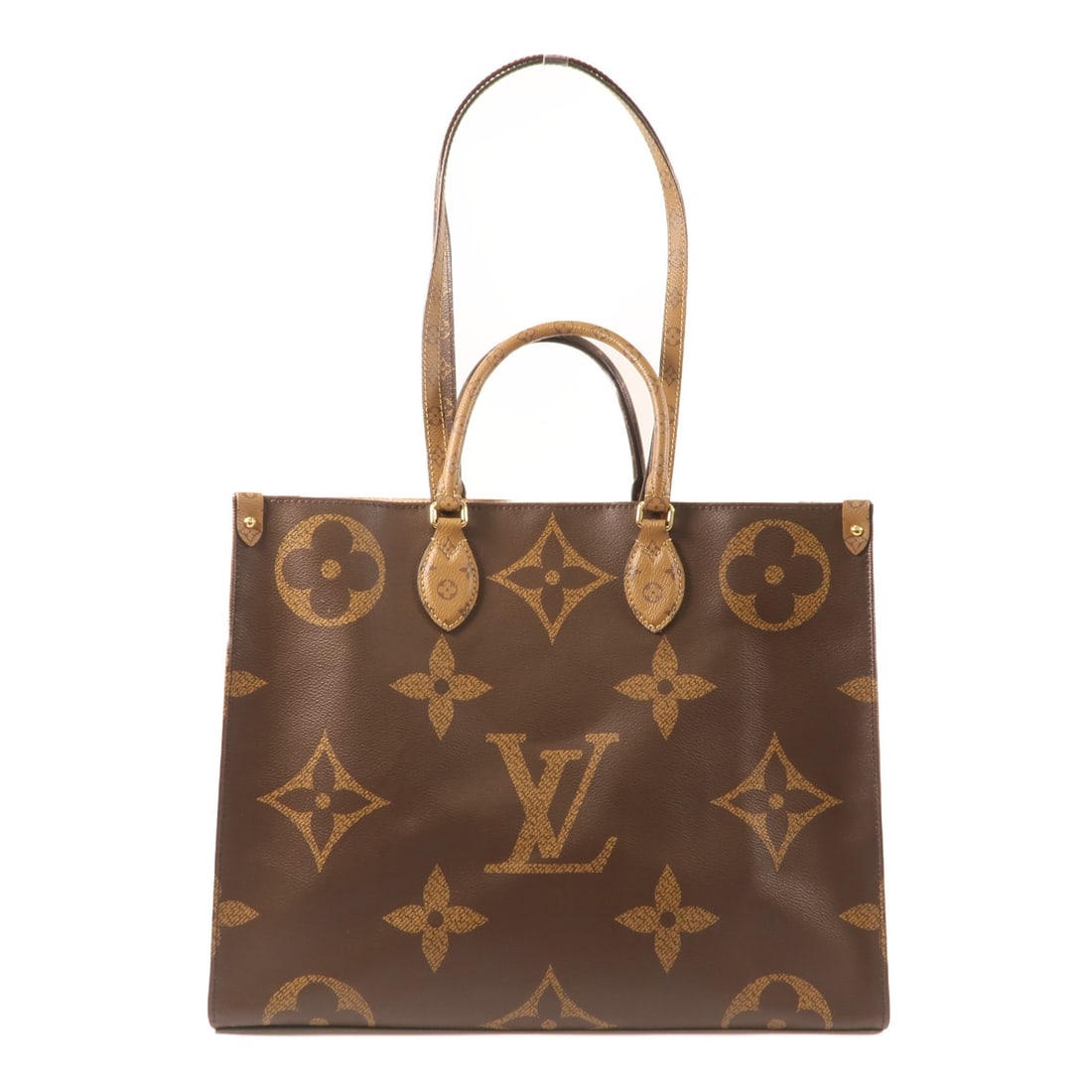 Louis Vuitton OnTheGo GM Monogram Giant Brown Shoulder Tote M45320 Gold Hardware: Louis Vuitton OnTheGo GM Monogram Giant Brown Shoulder Tote M45320 Gold Hardware This Louis Vuitton OnTheGo GM is a versatile 2-way shoulder tote bag crafted from PVC coated canvas in the Monogram Gia