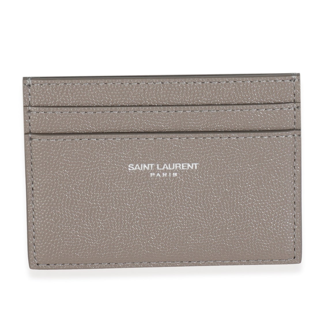 Saint Laurent Grain De Poudre Leather Gray Card Holder Wallet: Saint Laurent Grain De Poudre Leather Gray Card Holder Wallet This Saint Laurent light grey Grain De Poudre credit card case features a sleek open top design and is crafted from leather. The card case