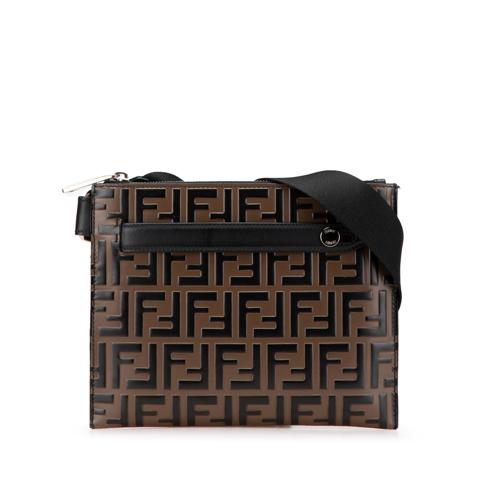 Fendi FF Embossed Leather 1974 Crossbody Bag Brown Italy: Fendi FF Embossed Leather 1974 Crossbody Bag Brown Italy Elevate your accessory collection with the Fendi FF Embossed Leather 1974 Crossbody bag. Crafted from embossed leather, this stylish crossbody