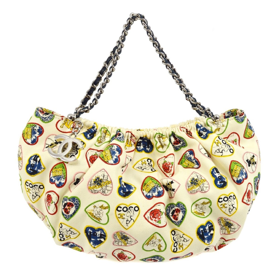 Chanel Valentine White Canvas Top Handle Handbag with Chain Strap: Chanel Valentine White Canvas Top Handle Handbag with Chain Strap Introducing the Chanel White Canvas Valentine Chain Handbag, a stylish accessory perfect for casual occasions. This small top handle b