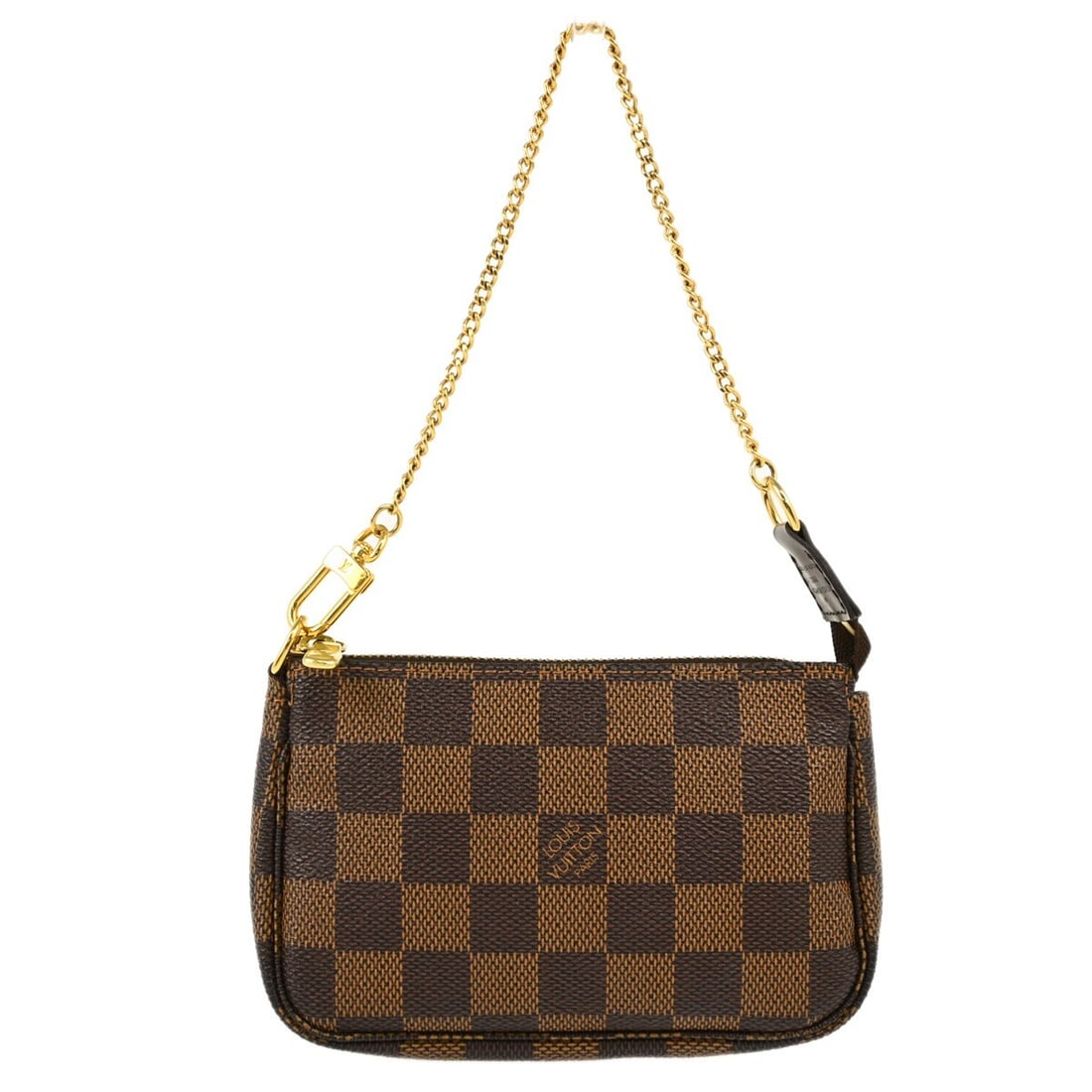 Louis Vuitton Mini Damier Canvas Pochette Accessoires Bag with Chain Strap: Louis Vuitton Mini Damier Canvas Pochette Accessoires Bag with Chain Strap This Louis Vuitton Mini Pochette Accessoires handbag features the iconic Damier Ebene check pattern and is crafted from Damie