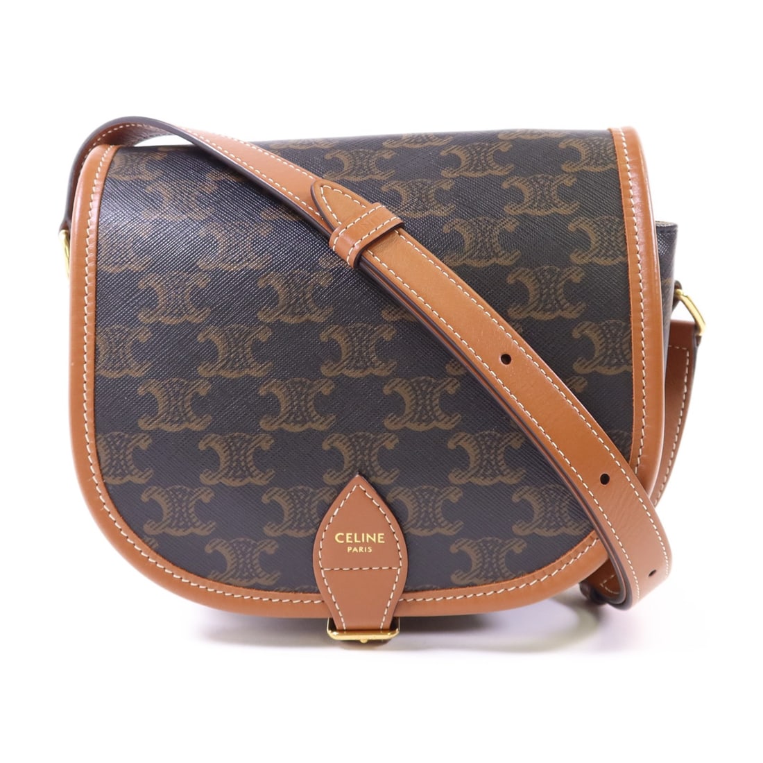 Brown Folco Shoulder Bag by CELINE PVC Coated Canvas with Gold Hardware (1 of 18)