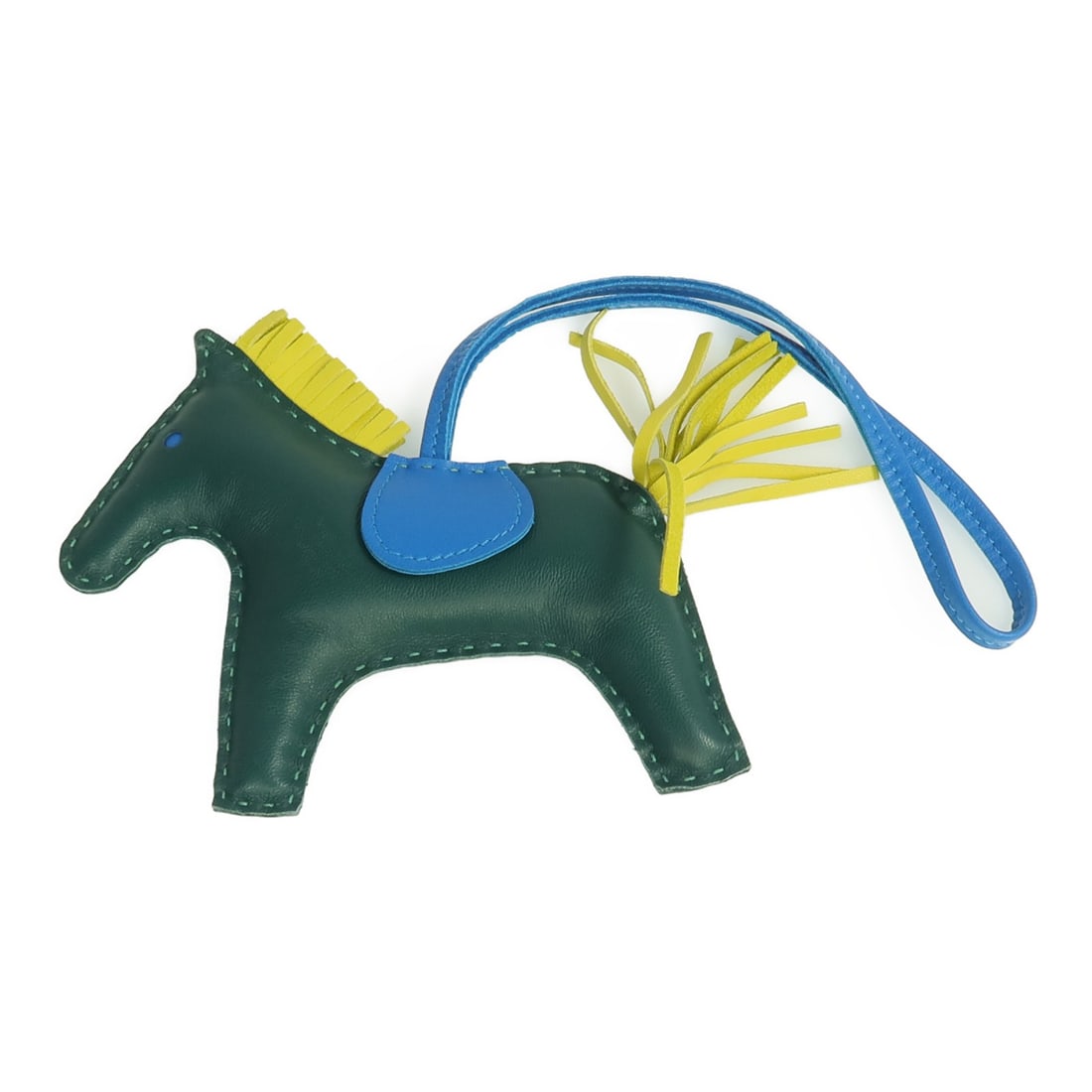 Hermes Rodeo MM Green Lambskin Horse Bag Charm Accessory: Hermes Rodeo MM Green Lambskin Horse Bag Charm Accessory This is an Hermes Rodeo MM charm crafted from Malachite green Agneau Milo lambskin leather. Made in France, this accessory showcases a soft tex
