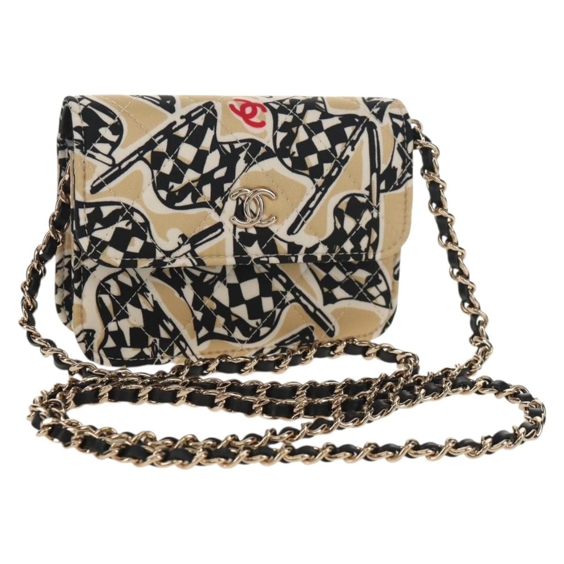 CHANEL Brown Gold Matelasse Nylon Shoulder Bag Auth CU39983K (1 of 18)