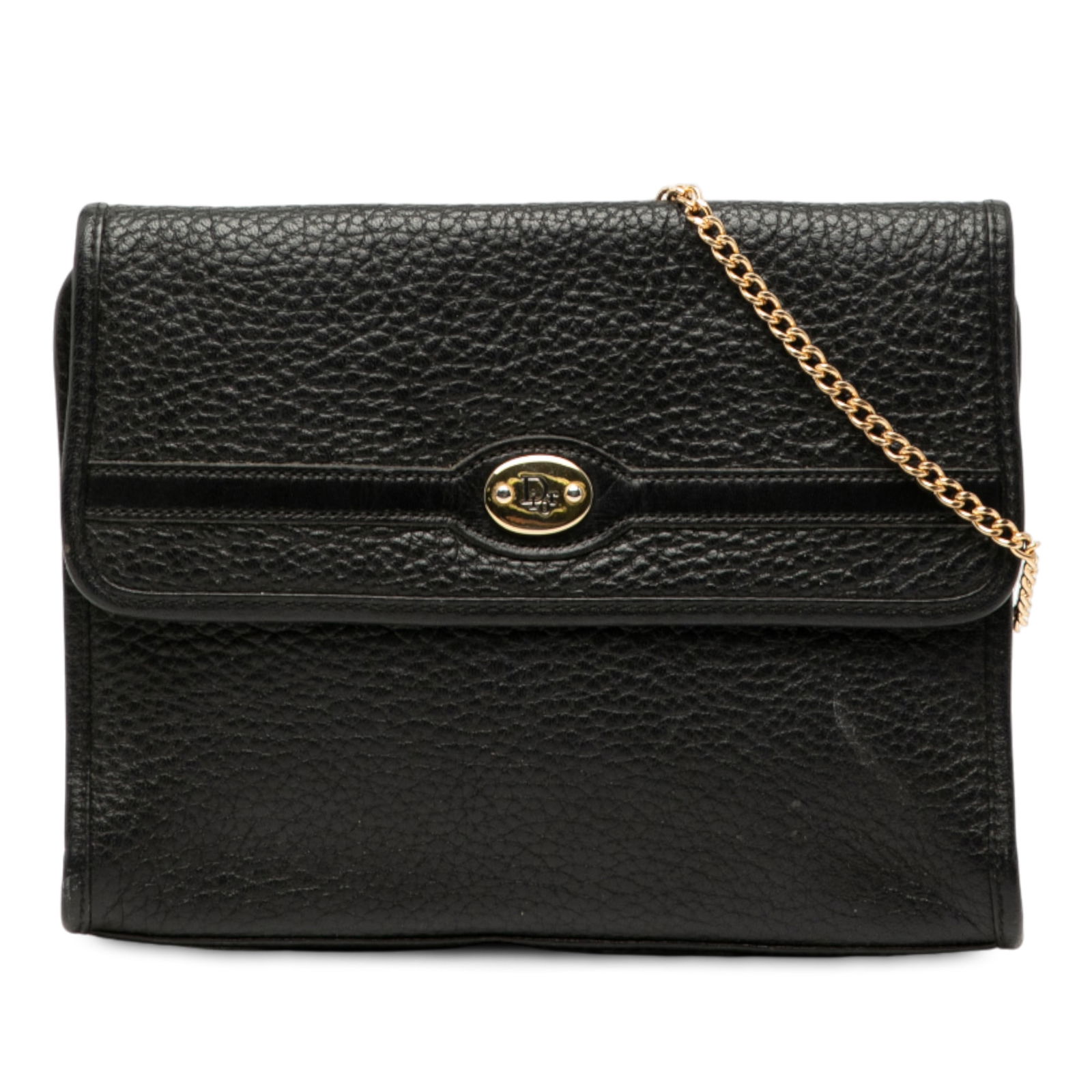 Dior Black Leather Chain Crossbody Bag with Gold Tone Strap: Dior Black Leather Chain Crossbody Bag with Gold Tone Strap The Dior Leather Chain Crossbody is a chic and stylish accessory, perfect for any occasion. This elegant bag features a durable leather body