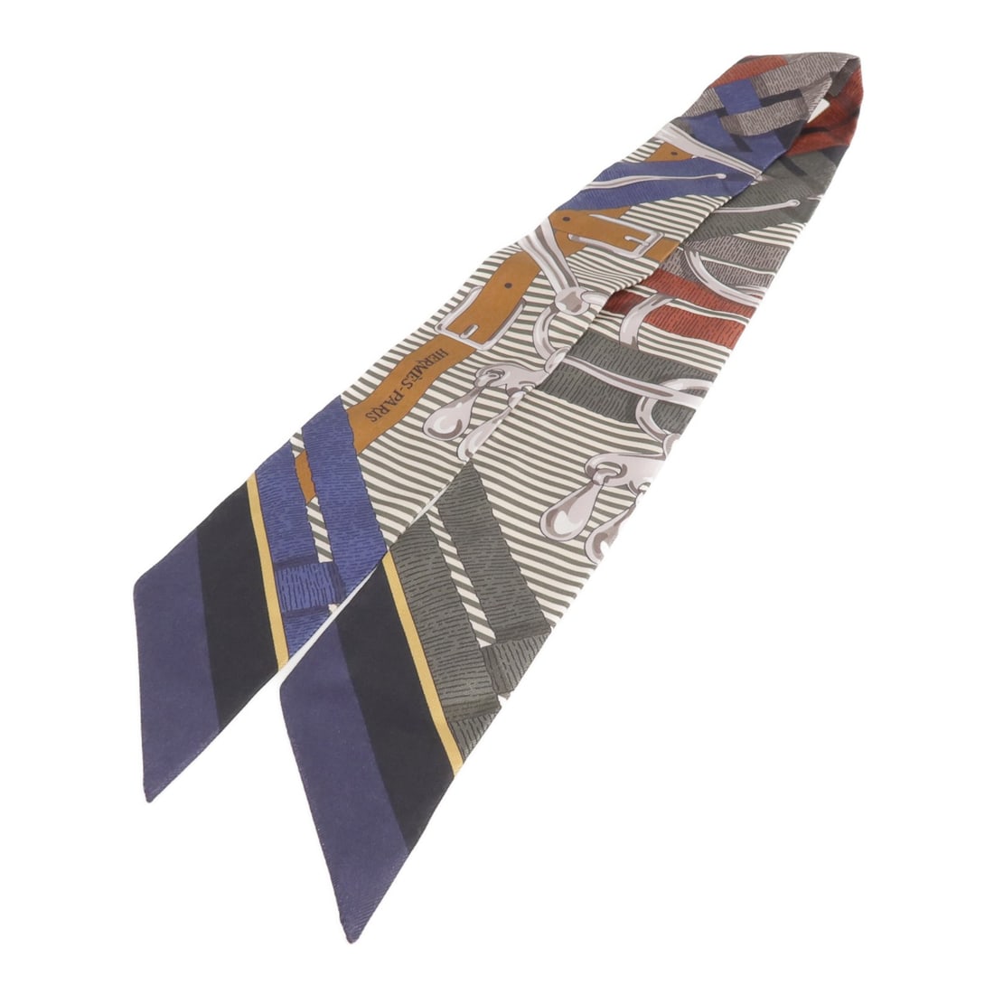 Silk Twilly Scarf in Gray Navy and Green by Hermes (1 of 9)