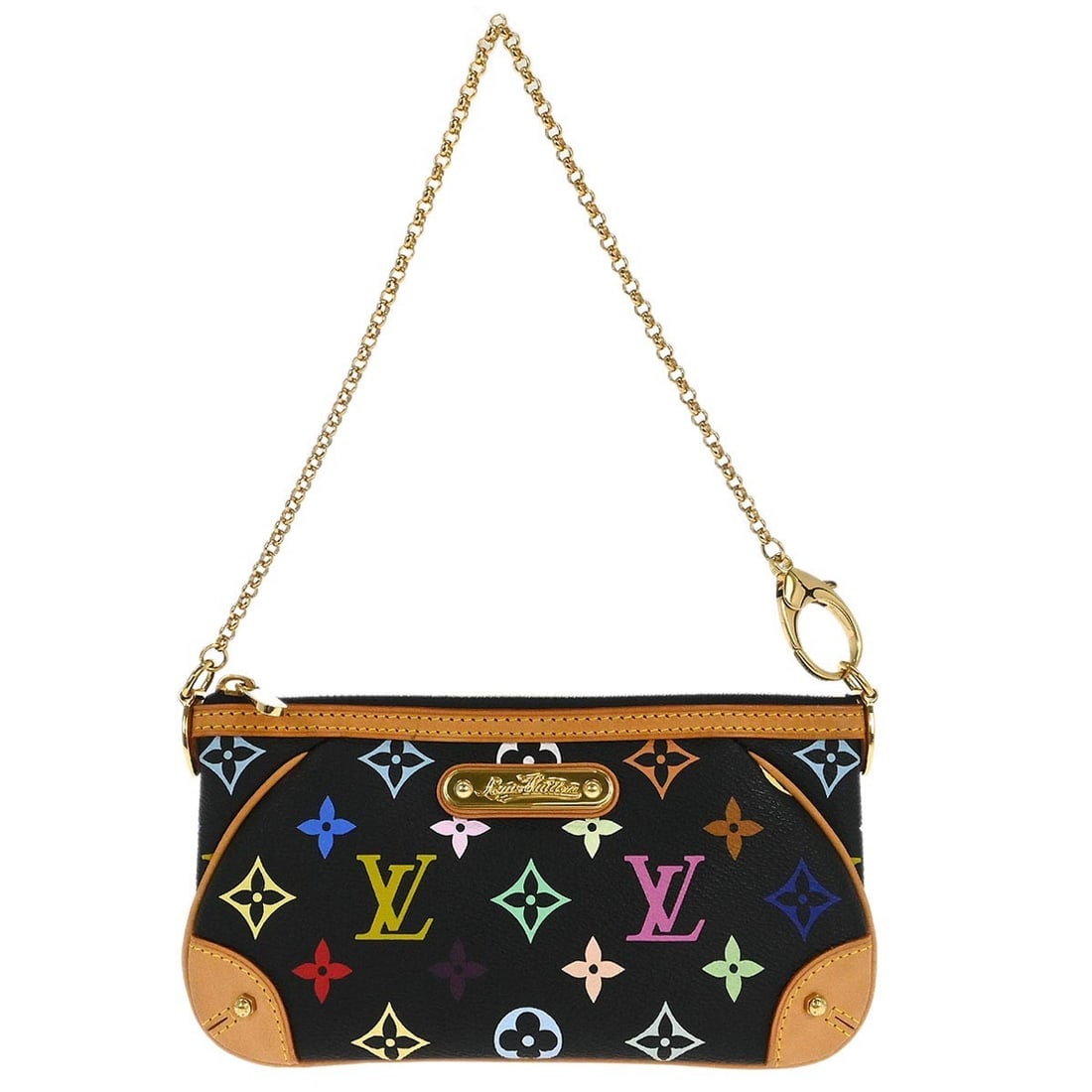 Louis Vuitton Multicolor Monogram Pochette Milla MM Black Canvas Handbag M60097: Louis Vuitton Multicolor Monogram Pochette Milla MM Black Canvas Handbag M60097 This Louis Vuitton Pochette Milla MM handbag features the iconic Monogram Multicolor canvas leather in black, accented w