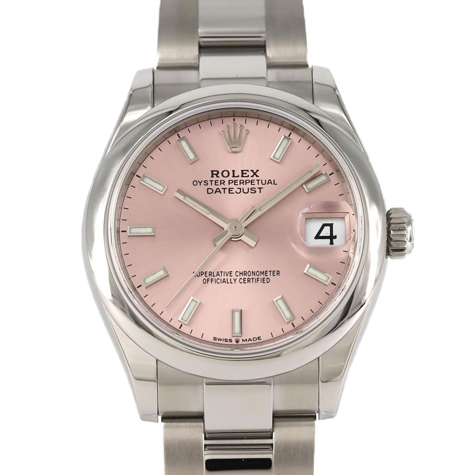 Steel Datejust 31mm Pink Dial Ladies Watch by Rolex Switzerland: Steel Datejust 31mm Pink Dial Ladies Watch by Rolex Switzerland This Rolex Datejust 31mm wristwatch features a pink dial and is designed for women. Crafted from steel, it offers a case diameter of 31m