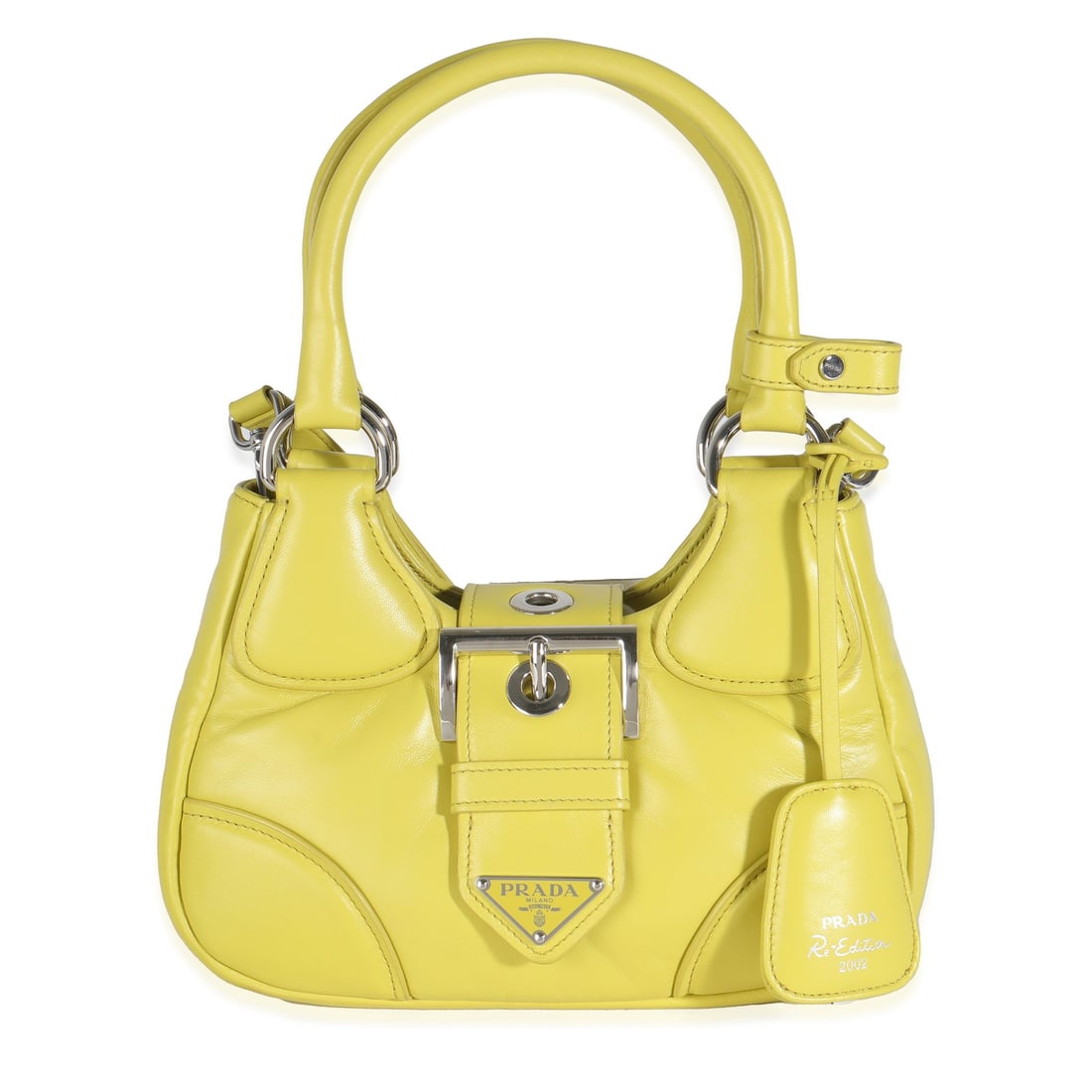 Prada Re-Edition 2002 Moon Bag Green Leather Shoulder Bag: Prada Re-Edition 2002 Moon Bag Green Leather Shoulder Bag Introducing the Prada Cedro Nappa Soft Padded Re-Edition 2002 Moon Bag, a stylish shoulder bag that combines elegance and practicality. Crafte
