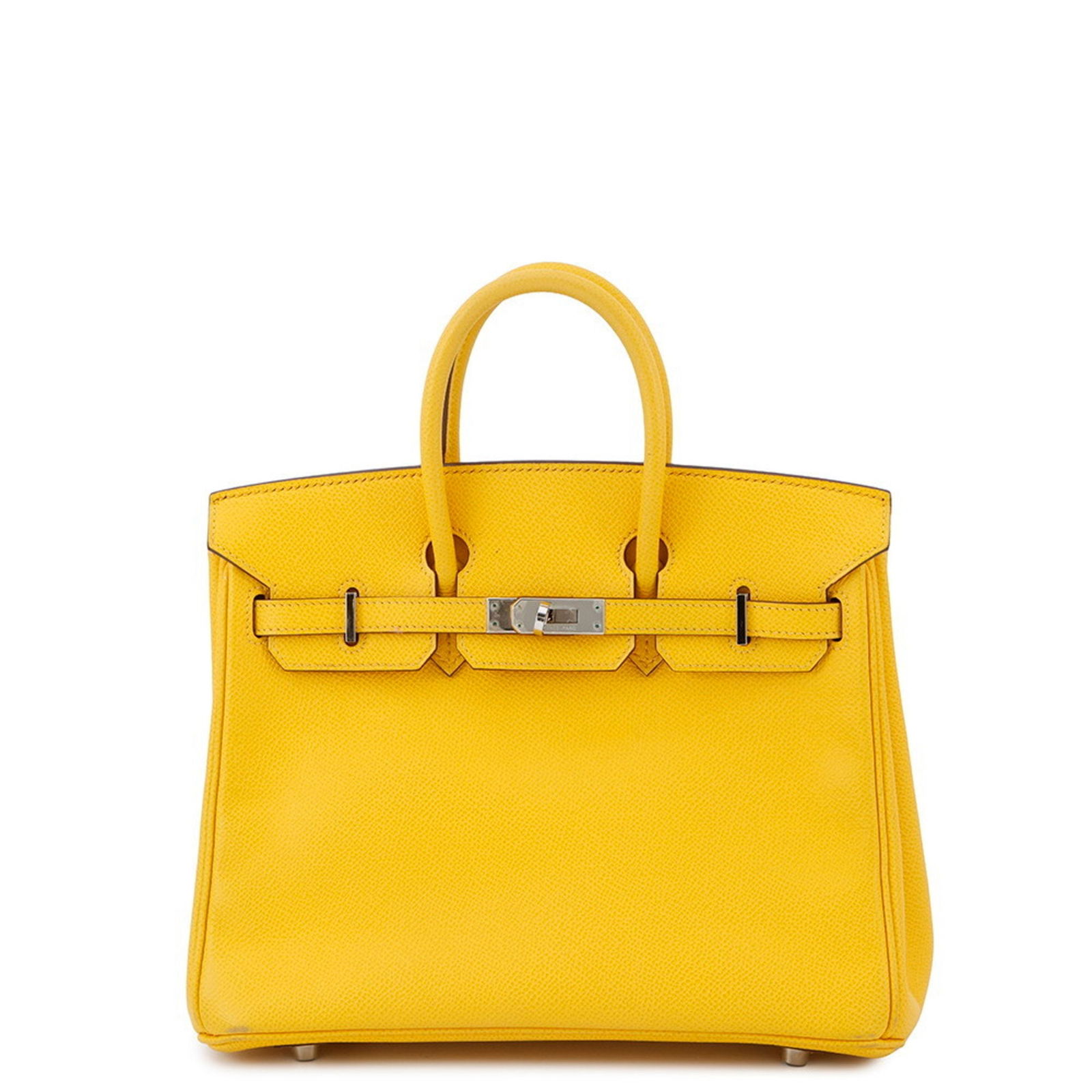 Yellow Leather Hermes Birkin 25 Handbag from France: Yellow Leather Hermes Birkin 25 Handbag from France This Hermes Birkin 25 handbag features a yellow leather exterior and is crafted for women. The bag is made in France and showcases the iconic Birkin