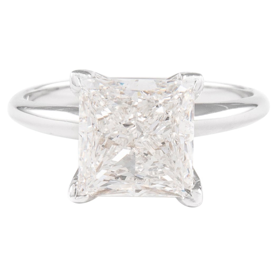 GIA 3.01 Carat Princess Cut Diamond Solitaire Ring 14k White Gold: GIA 3.01 Carat Princess Cut Diamond Solitaire Ring 14k White Gold This stunning modern solitaire ring features a GIA graded 3.01 carat princess cut diamond, exhibiting an H color grade and VS1 clarity