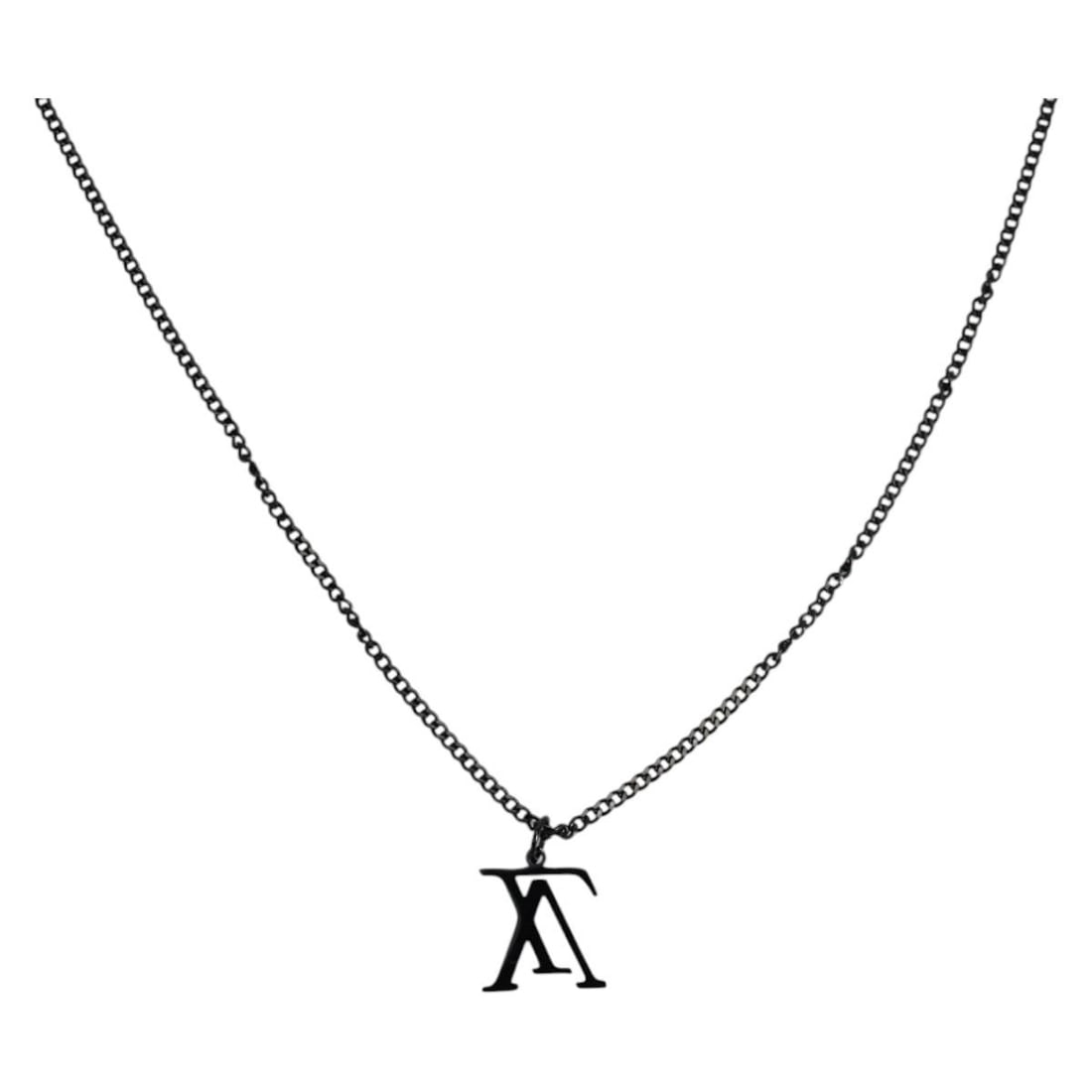 LOUIS VUITTON Black Metal Collier LV Upside Down Necklace M62683 Auth Italy (1 of 9)