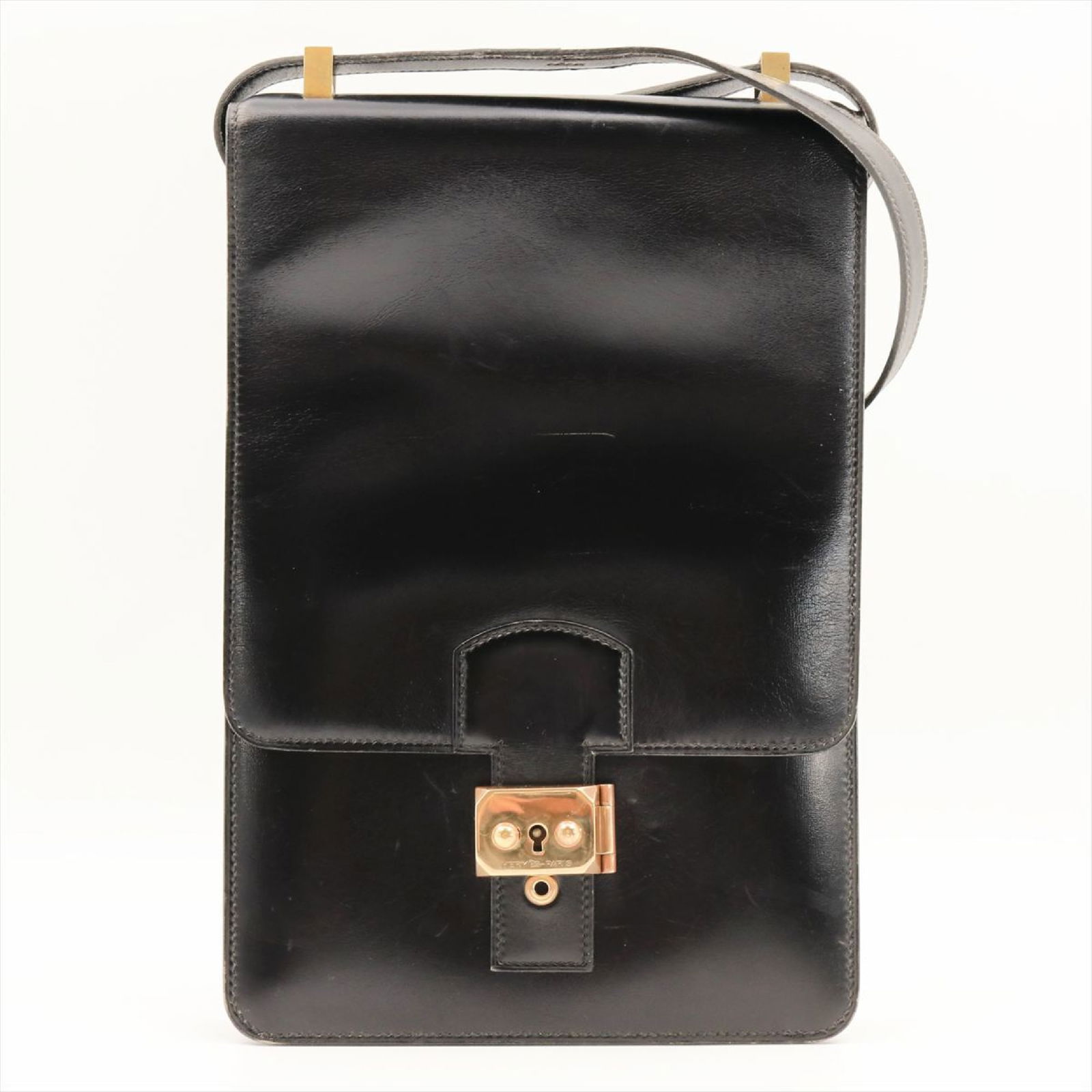 Black Leather Hermes Depeche Shoulder Bag with Gold Metal Detailing (1 of 10)