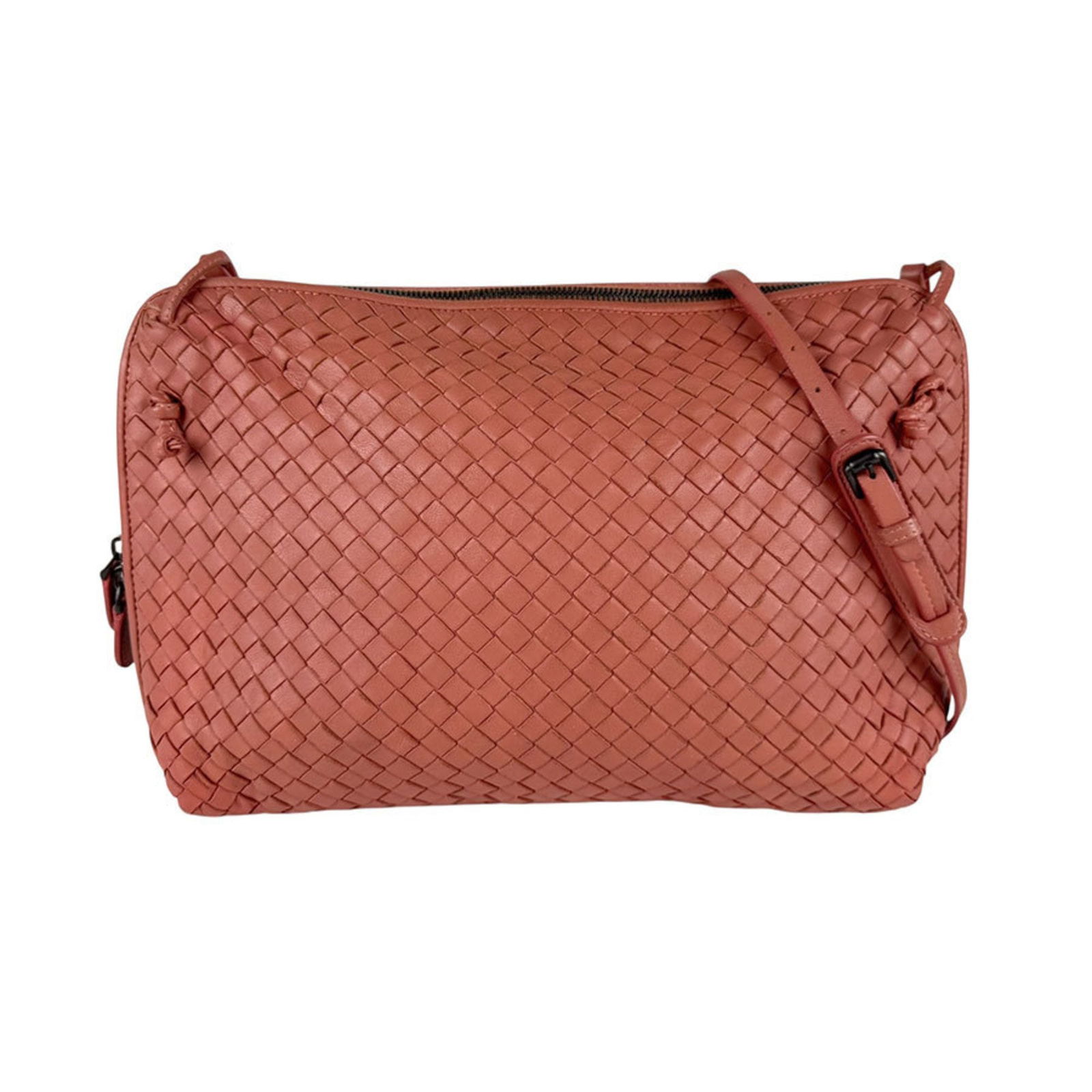 Pink Leather Veneta Shoulder Bag by Bottega Veneta: Pink Leather Veneta Shoulder Bag by Bottega Veneta This Bottega Veneta Veneta handbag is crafted from pink leather and features a classic, feminine design. It is sized at 22cm high, 31cm wide, and 6cm