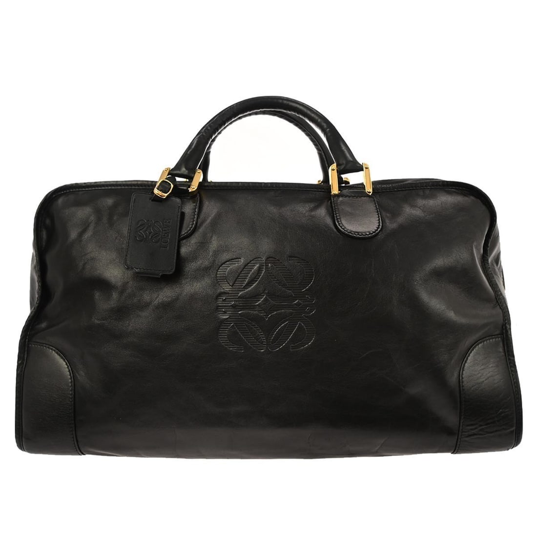 Loewe Amazona 50 Extra Large Black Leather Top Handle Bag: Loewe Amazona 50 Extra Large Black Leather Top Handle Bag This Loewe Amazona 50 handbag features black leather with double handles and a zip closure. Designed in an extra large size, it offers inner p