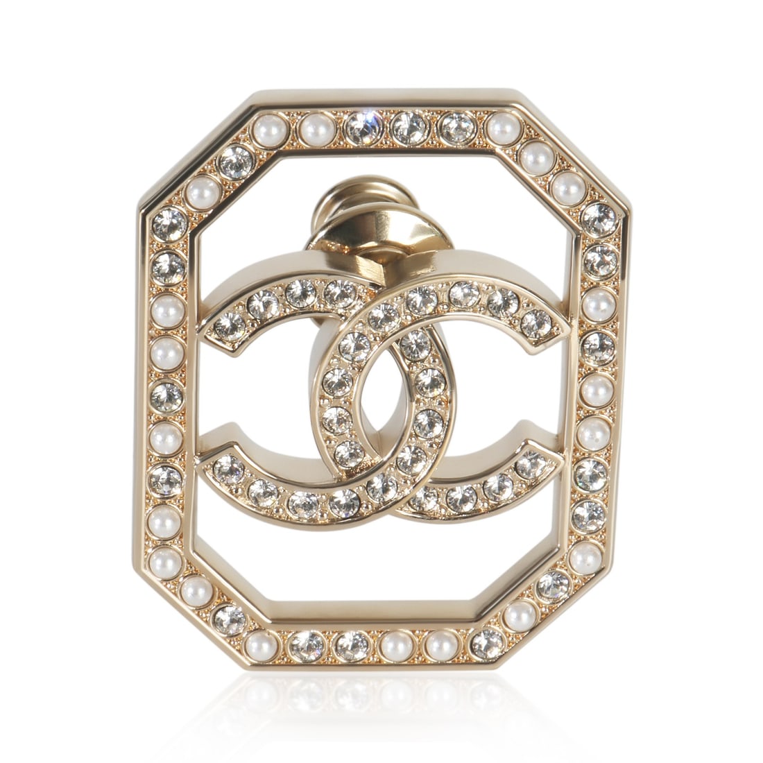 2023 Chanel Brooch Gold Plated with Faux Pearls and Strass CC (1 of 4)