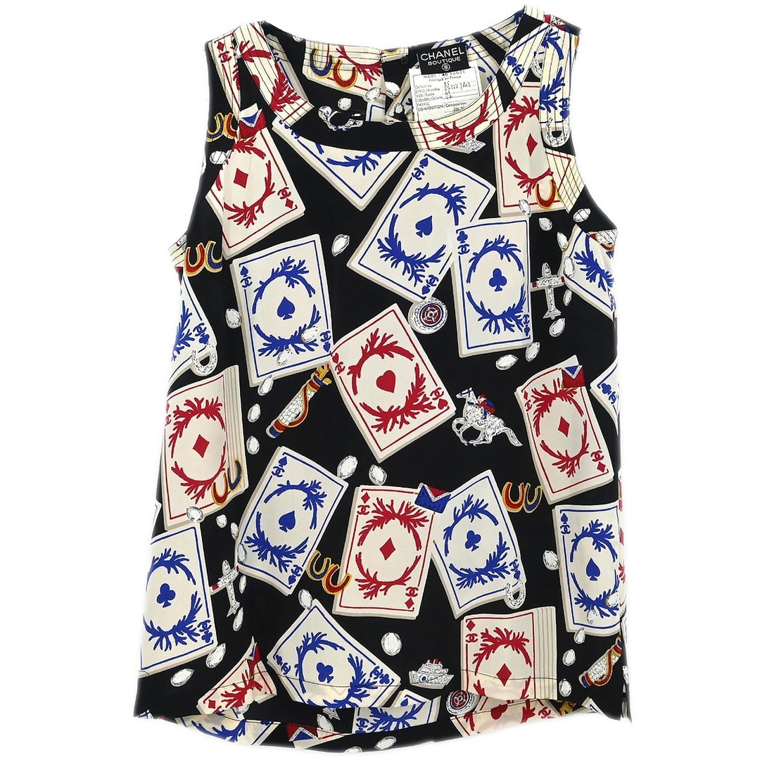 Chanel Black Silk Sleeveless Top Size #40 Casual Summer: Chanel Black Silk Sleeveless Top Size #40 Casual Summer Elevate your casual wardrobe with this exquisite Chanel sleeveless top, crafted from luxurious 100% silk. Featuring a sleek round neckline and a