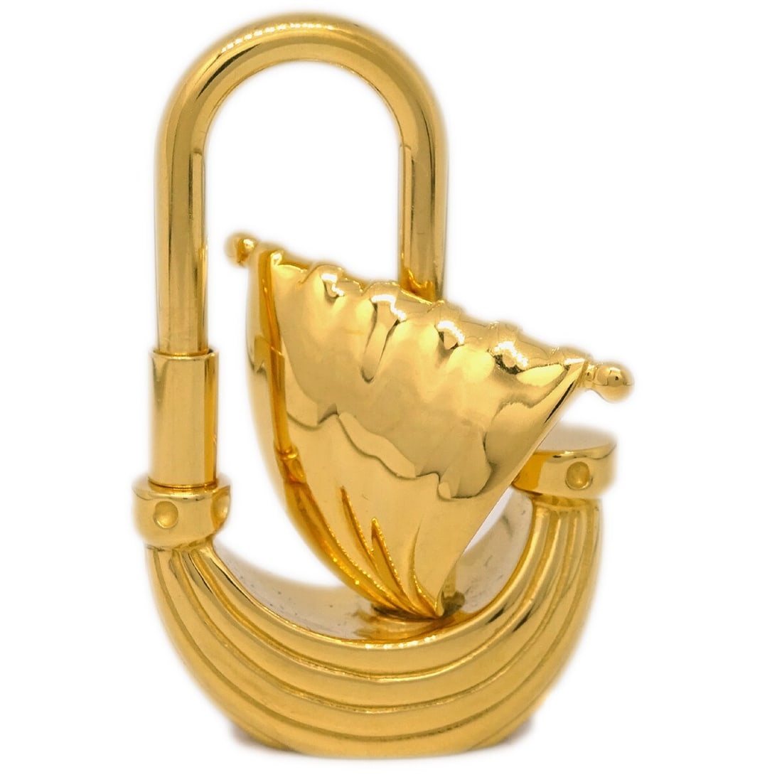 Hermes 2006 Limited Edition Gold-Plated L'Air de Paris Yacht Charm: Hermes 2006 Limited Edition Gold-Plated L'Air de Paris Yacht Charm Introducing the exquisite Hermes 2006 Limited Edition L' Air de Paris Yacht Cadena Lock Bag Charm. This charming accessory, crafted f