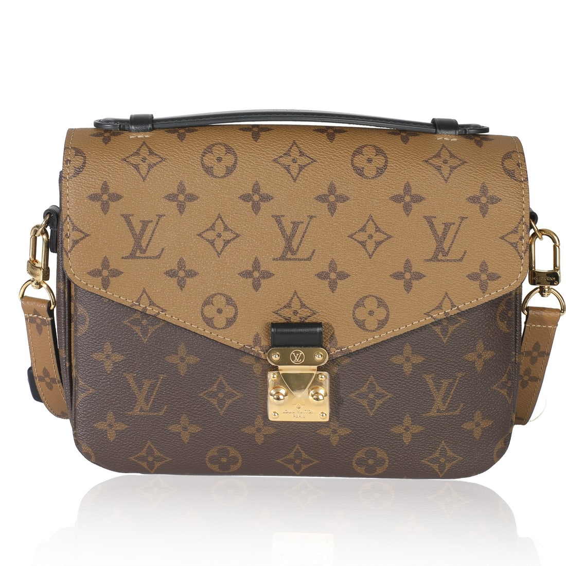 Pochette Metis Reverse Canvas Shoulder Bag by Louis Vuitton with Dustbag: Pochette Metis Reverse Canvas Shoulder Bag by Louis Vuitton with Dustbag The Louis Vuitton Monogram Reverse Canvas Pochette Metis is a pre-owned unisex shoulder bag crafted in brown canvas with a dist