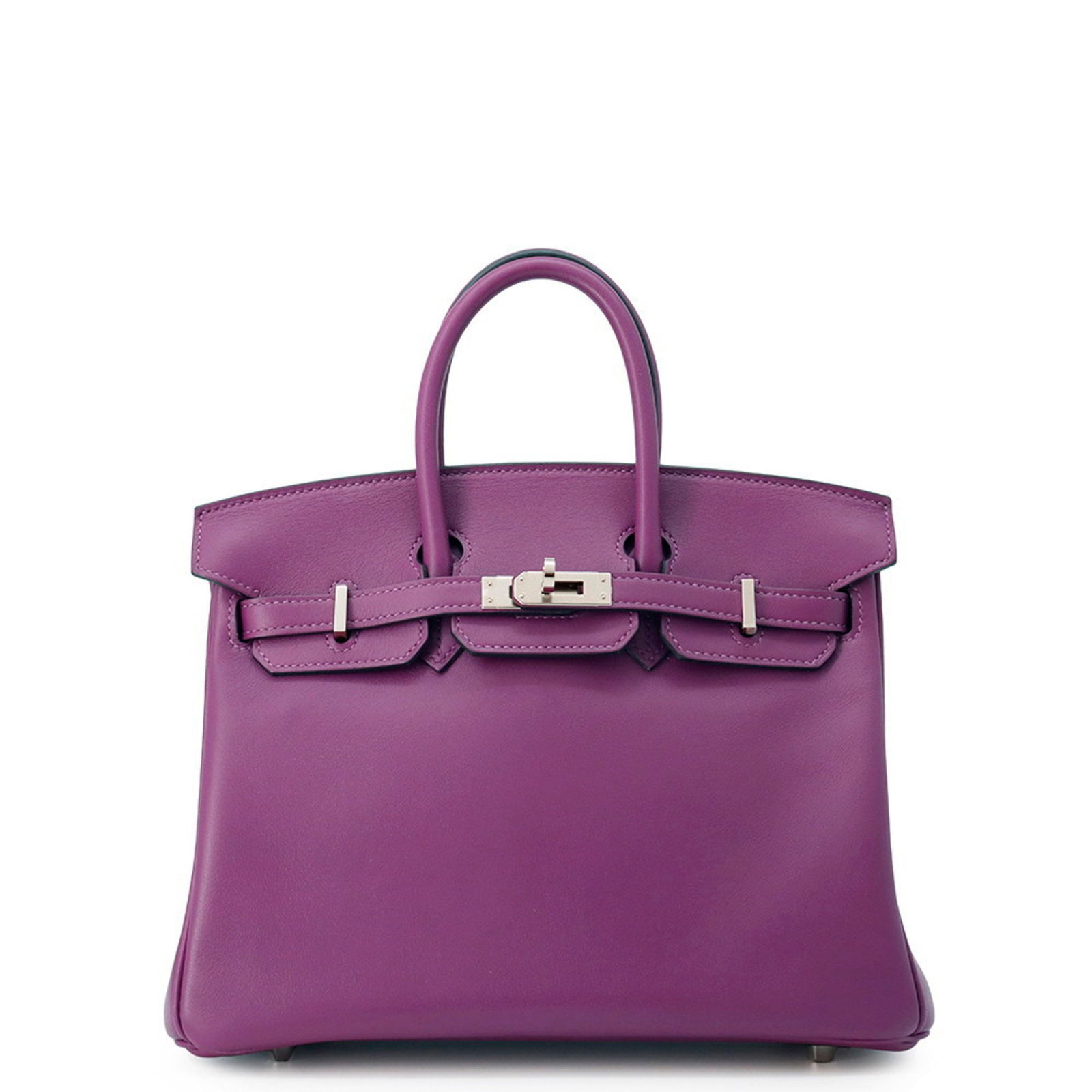 Purple Leather Hermes Birkin 25cm Handbag France: Purple Leather Hermes Birkin 25cm Handbag France This Hermes Birkin 25 is crafted from purple leather and features a classic design. The bag is in good condition with minor signs of use, including sli