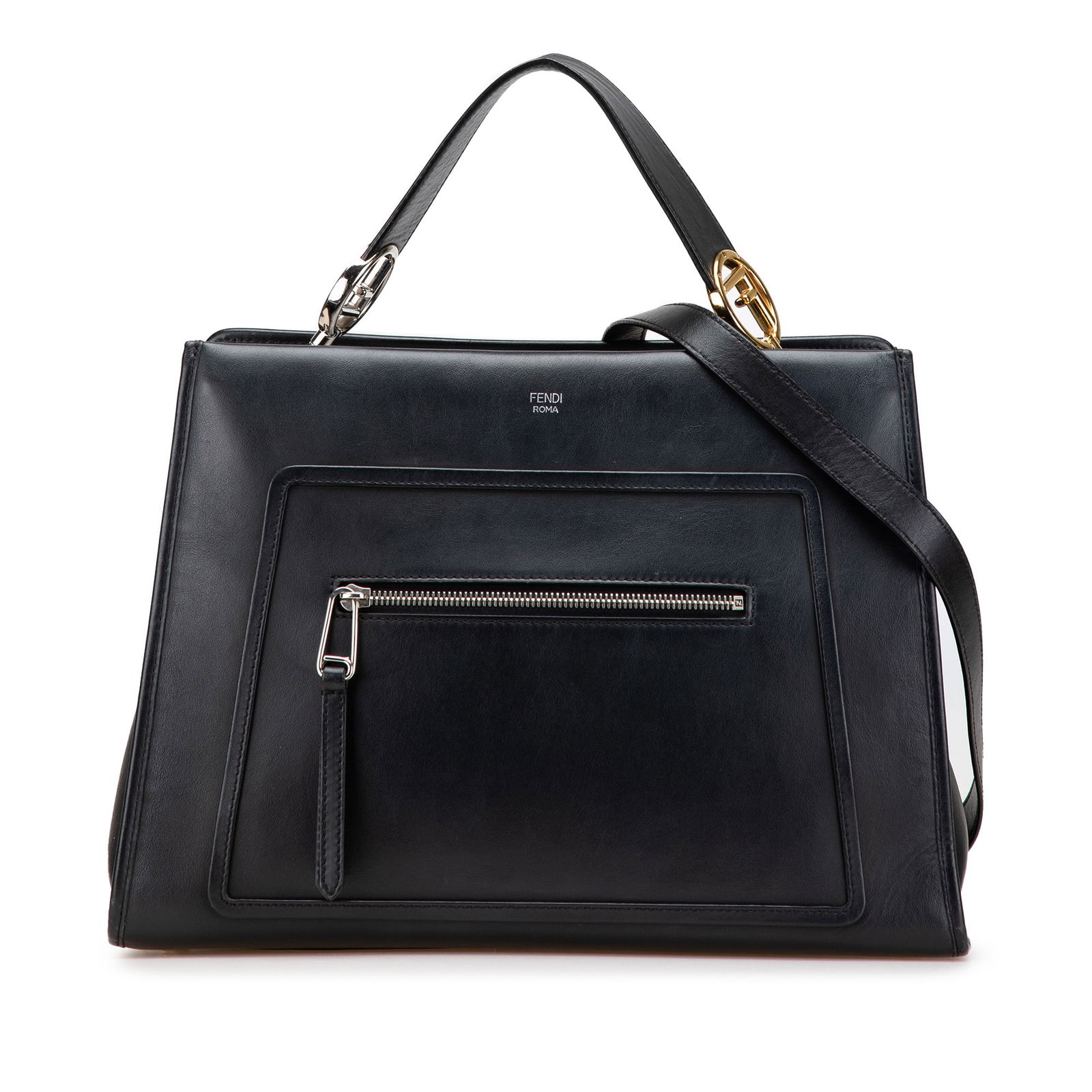 Fendi Medium Leather Runaway Satchel Black Luxury Bag (1 of 13)