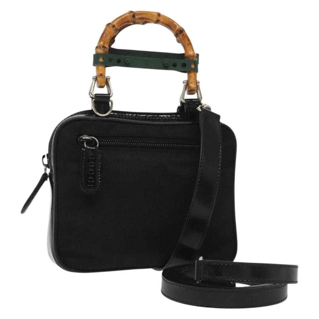 Authentic GUCCI Bamboo 2-Way Hand Bag Black Silver Nylon 007 2040 0275: Authentic GUCCI Bamboo 2-Way Hand Bag Black Silver Nylon 007 2040 0275 Introducing the luxurious GUCCI Bamboo Hand Bag, a chic and versatile accessory crafted from high-quality nylon. This stylish han
