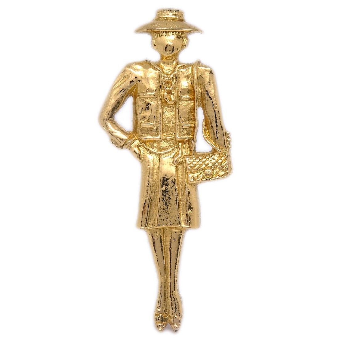 Chanel Mademoiselle Gold-Plated Brooch Pin 3 in: Chanel Mademoiselle Gold-Plated Brooch Pin 3 in Enhance your accessory collection with this stunning Chanel Mademoiselle Brooch Pin in elegant gold. This exquisite piece is gold-plated, ensuring a lux