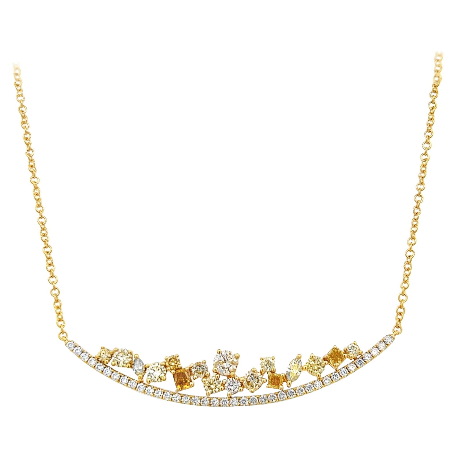 2.79ct Multi Color Diamond Necklace 18k Yellow Gold Heart Pendant: 2.79ct Multi Color Diamond Necklace 18k Yellow Gold Heart Pendant This stunning 2.79ct Multi Color Diamond Pendant Necklace features a heart-shaped fancy color diamond drop set in luxurious 18k yellow