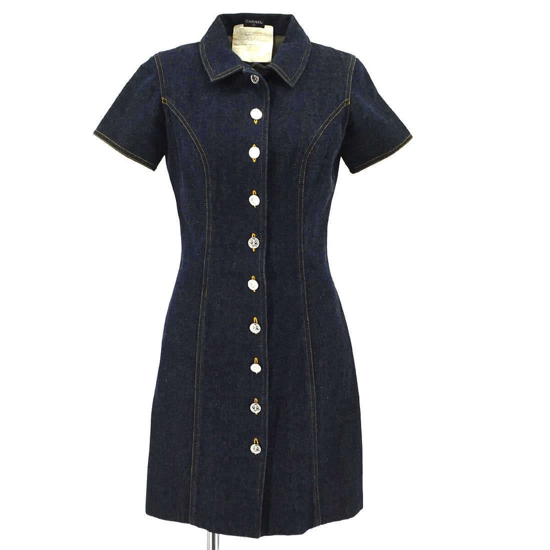 Chanel Vintage Denim Dress Navy Collared Sleeveless Casual (1 of 8)
