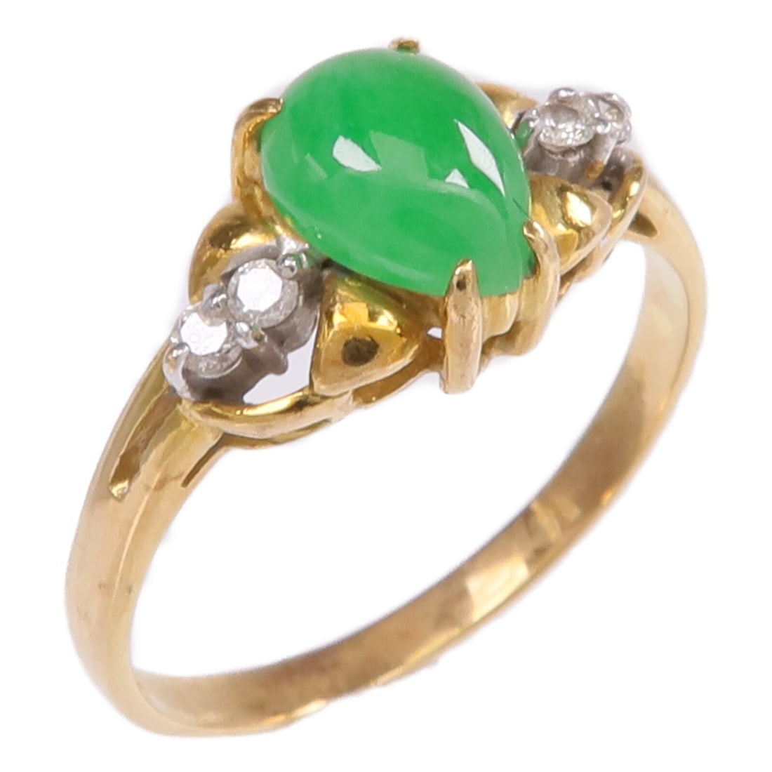 Jade and Diamond 18K Yellow Gold Ring Size 6.25 Jewelry Brand (1 of 8)