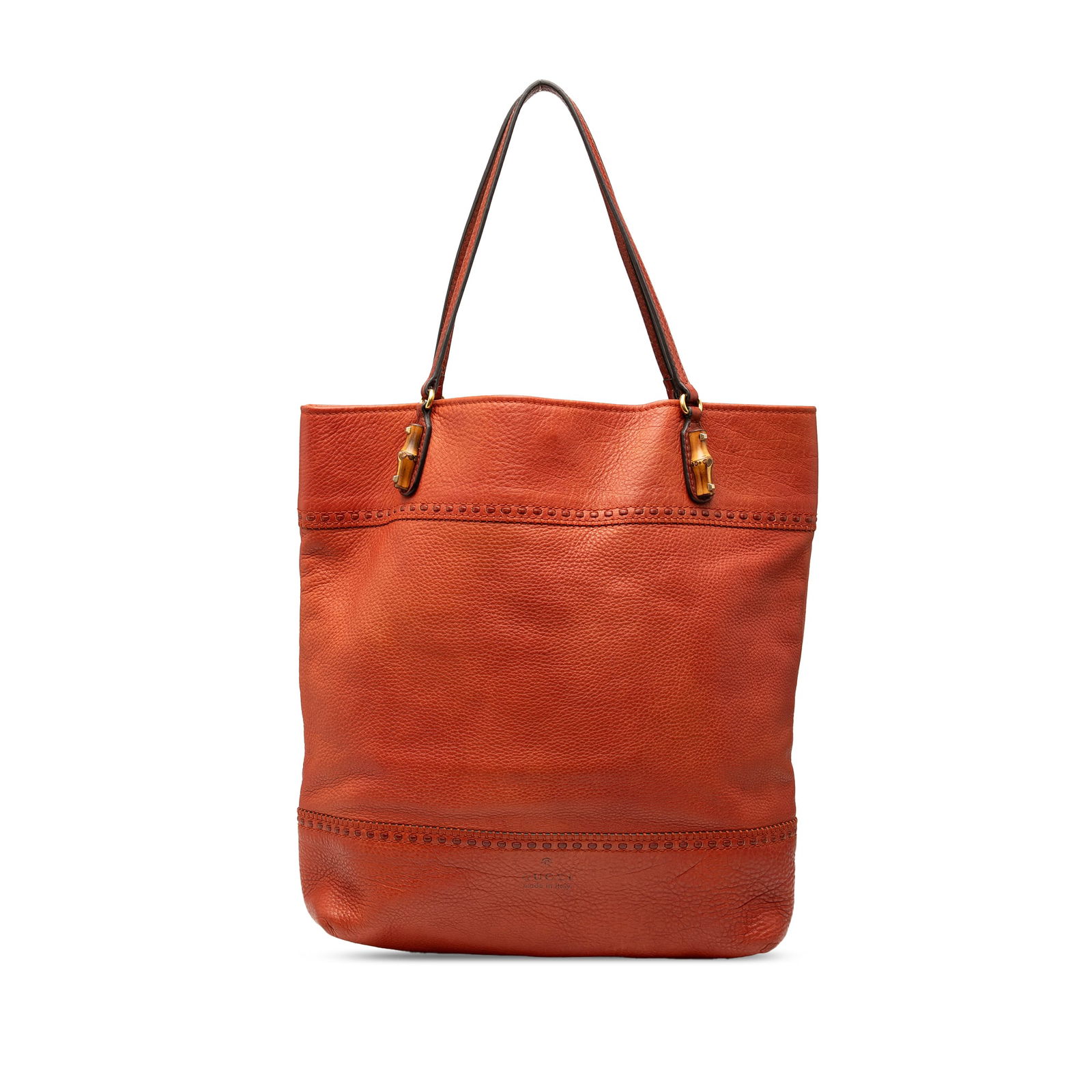 Gucci Large Leather Laidback Crafty Tote Orange with Bamboo Details (1 of 8)