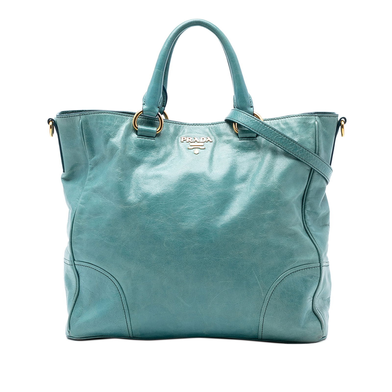 Blue Prada Vitello Shine Leather Satchel Bag with Detachable Strap (1 of 6)