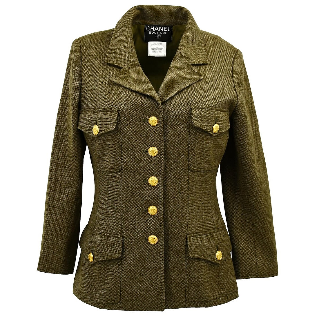 Chanel Vintage Khaki Wool Single Breasted Jacket 96A #40 (1 of 10)
