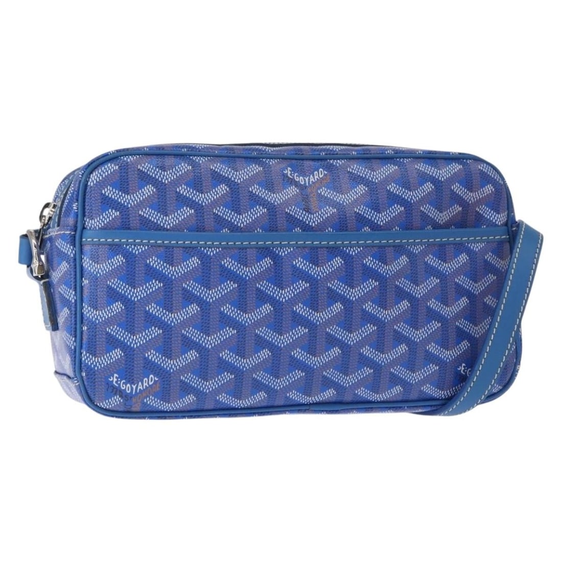 GOYARD Herringbone Cup PM Shoulder Bag Blue PVC Authentic: GOYARD Herringbone Cup PM Shoulder Bag Blue PVC Authentic This Goyard Herringbone Cup Veil PM Shoulder Bag is a stylish and functional accessory made from high-quality PVC leather. The exterior featur