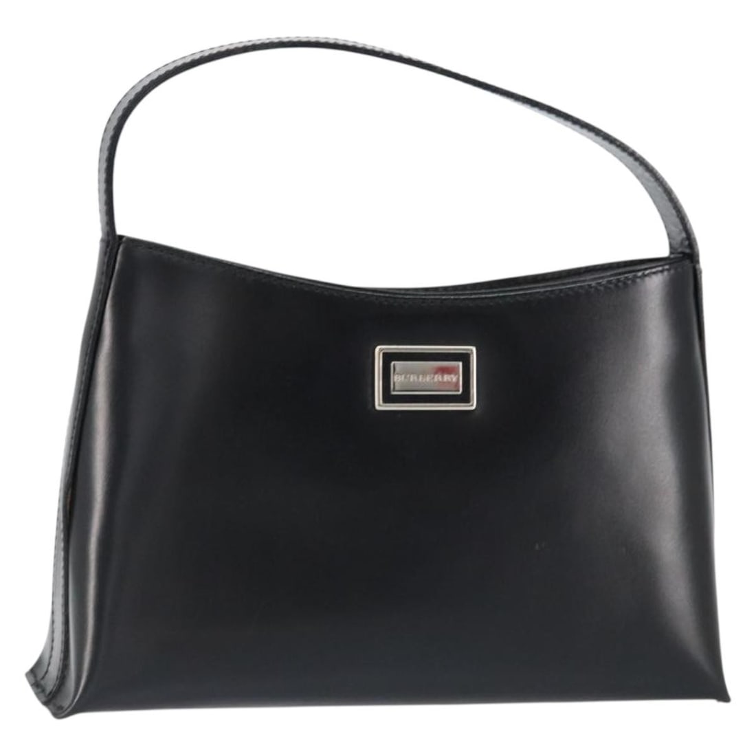 BURBERRY Black Leather Hand Bag Silver Accents Auth BA7572: BURBERRY Black Leather Hand Bag Silver Accents Auth BA7572 Introducing a sophisticated BURBERRY hand bag crafted from high-quality leather, featuring a striking black and silver color scheme. This sty