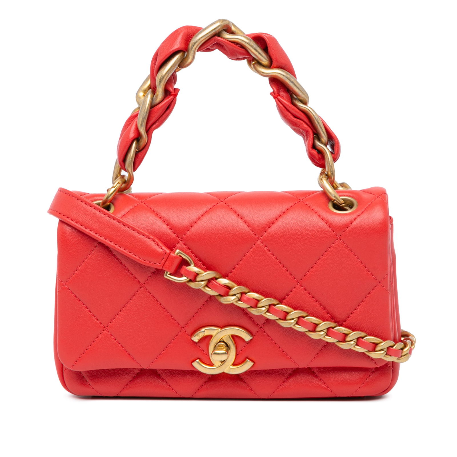 Chanel Small Quilted Lambskin Chain Flap Bag Red Italy (1 of 8)