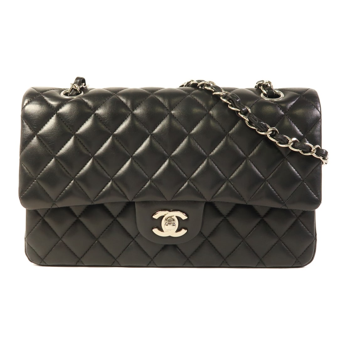 CHANEL Classic 25 Shoulder Bag Black Lambskin SHW: CHANEL Classic 25 Shoulder Bag Black Lambskin SHW This CHANEL Classic 25 Shoulder Bag is a timeless accessory crafted from luxurious lambskin leather in a sleek black hue. Designed for elegance and pr