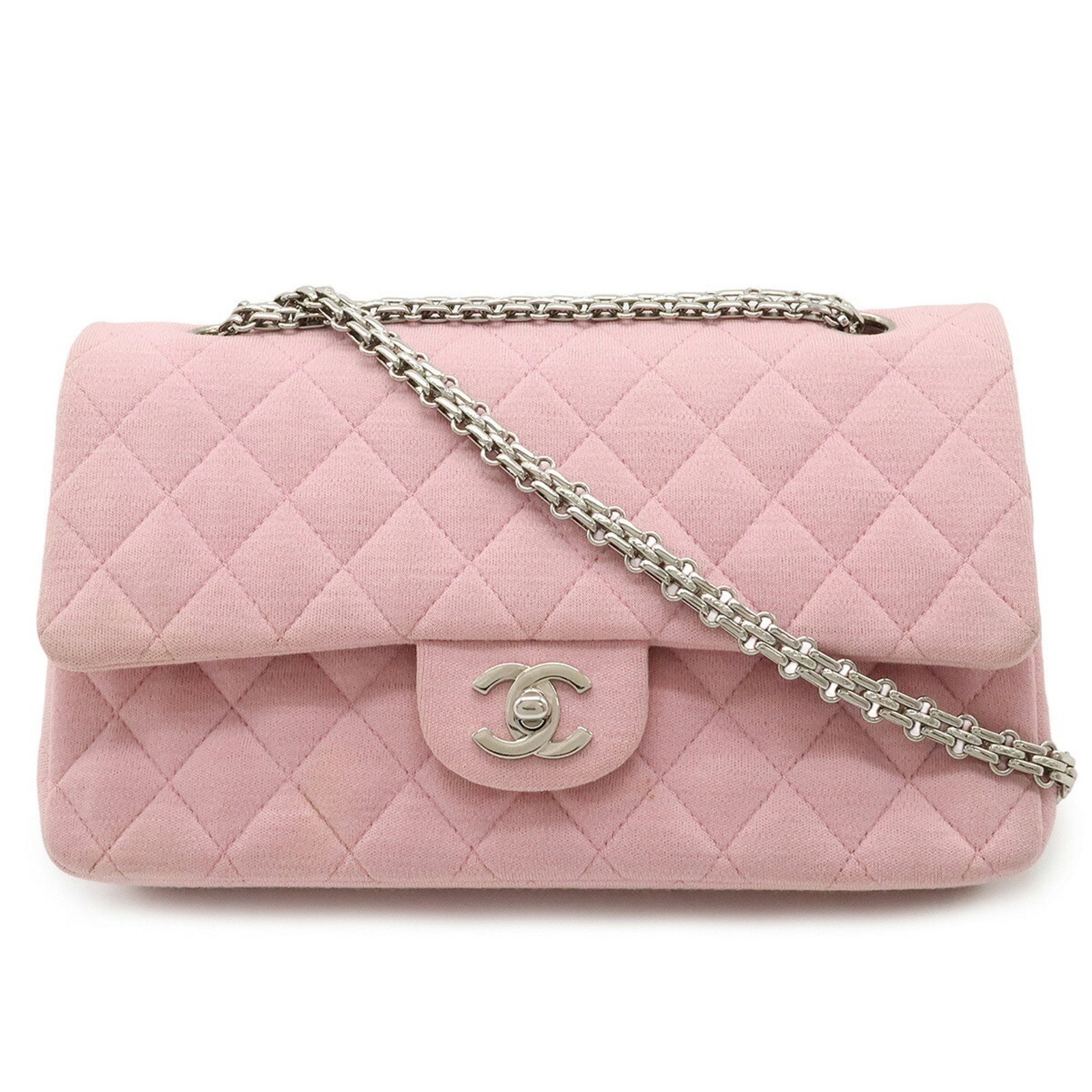Pink Chanel Cotton Double Flap Shoulder Bag 15cm x 25cm x 7cm (1 of 1)