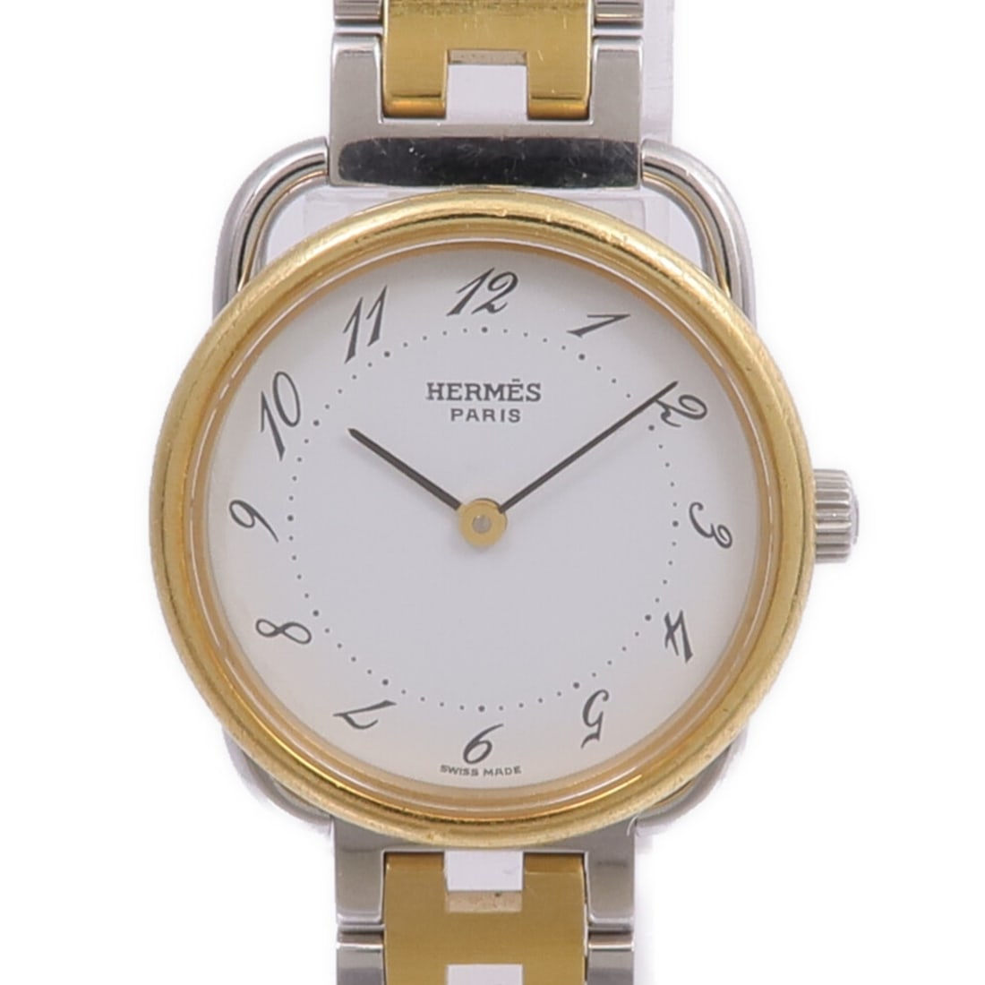 Arceau Quartz Wristwatch by Hermes Stainless Steel Gold Plated White Dial (1 of 18)