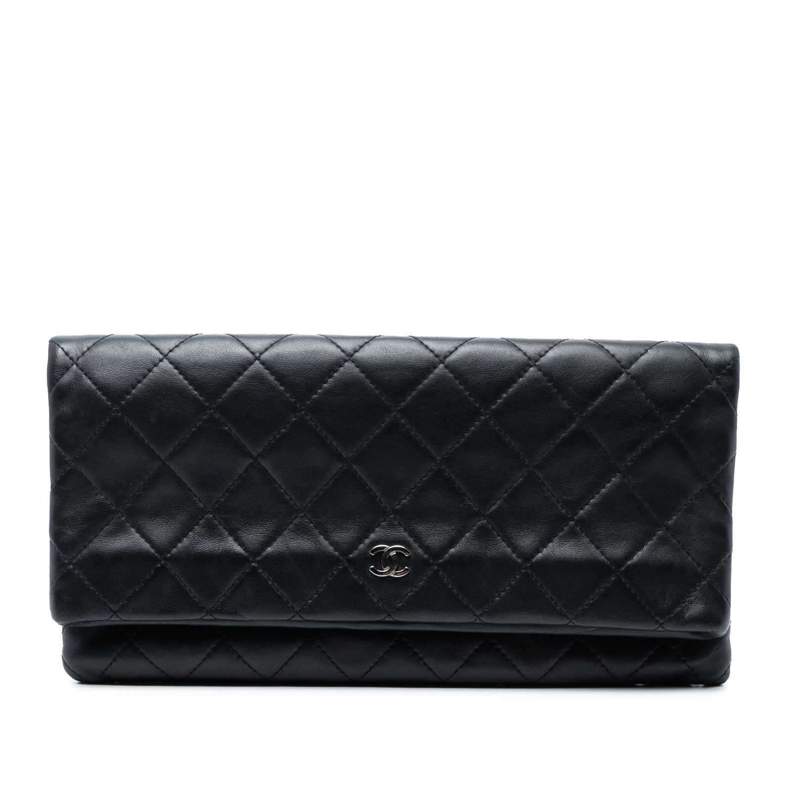 Chanel Black Quilted Lambskin CC Foldover Clutch Bag (1 of 7)