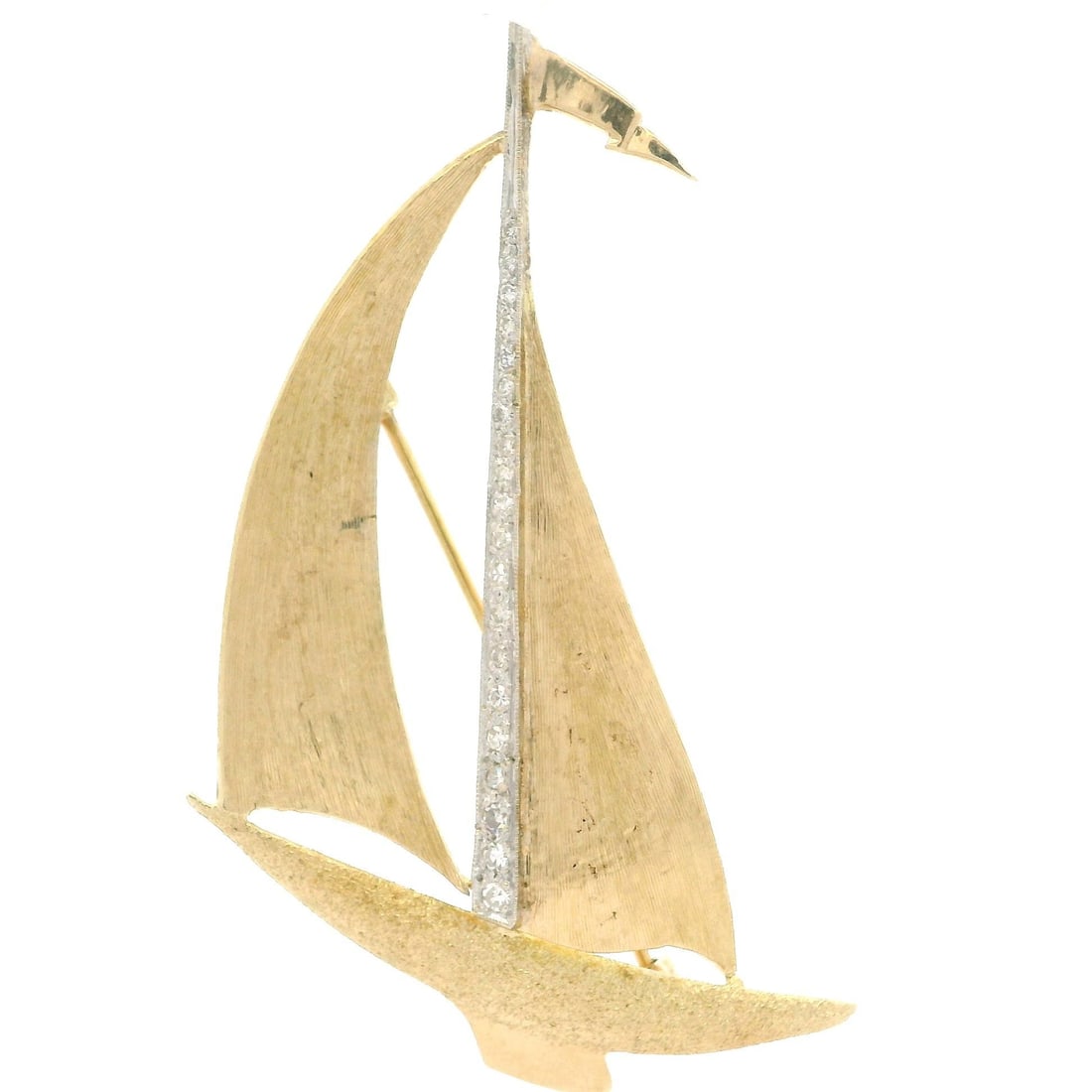 13k Yellow Gold 0.25ctw Diamond Sailboat Brooch Pin (1 of 5)