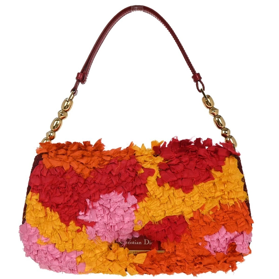 Christian Dior Red Fabric Malice Handbag MA-0021 with Gold Hardware: Christian Dior Red Fabric Malice Handbag MA-0021 with Gold Hardware Introducing the Christian Dior Red Fabric Malice Handbag, a stylish accessory perfect for casual occasions. This medium-sized handba