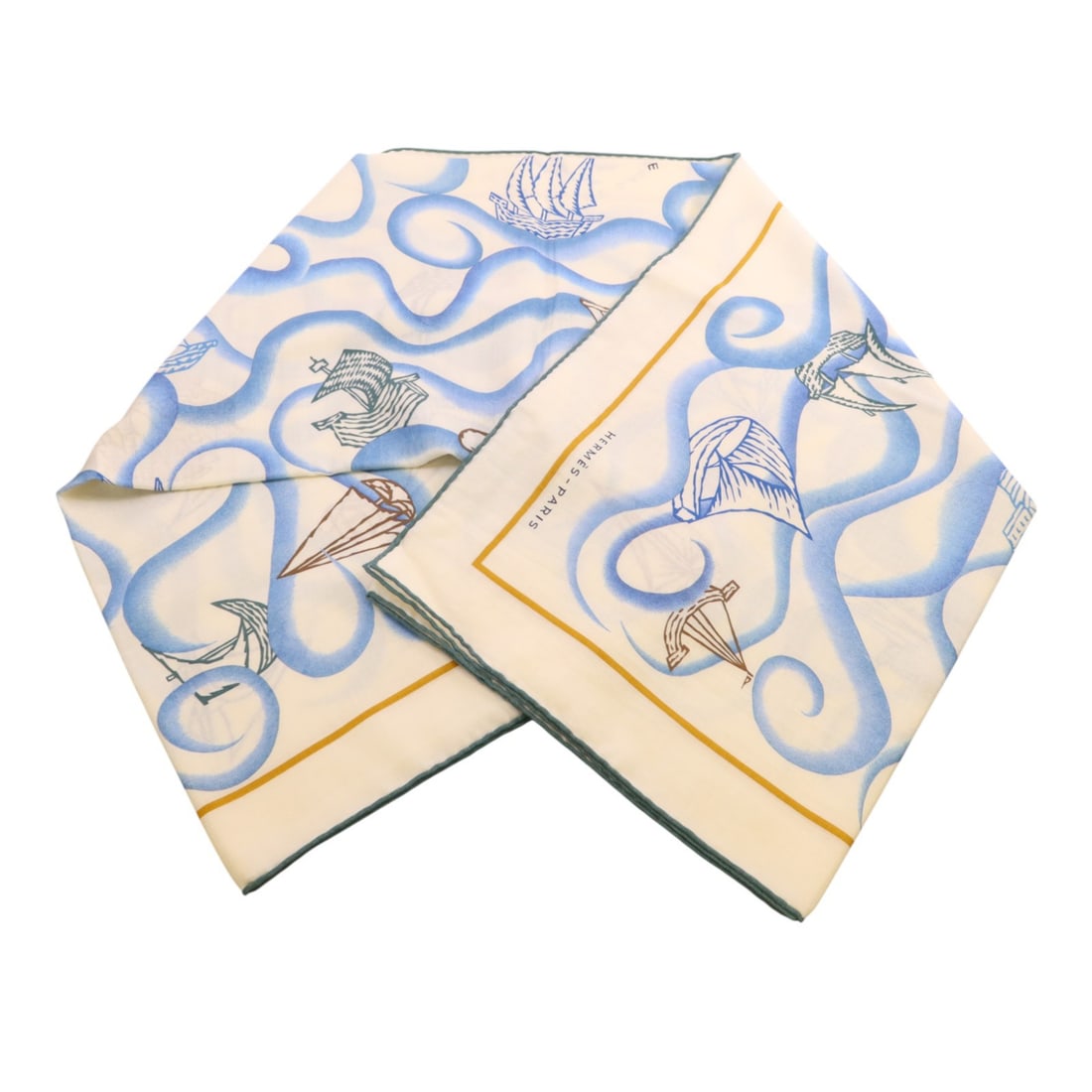 Hermes Bandana Mors A Jouets 140 Cashmere Silk Shawl in Beige and Blue (1 of 13)