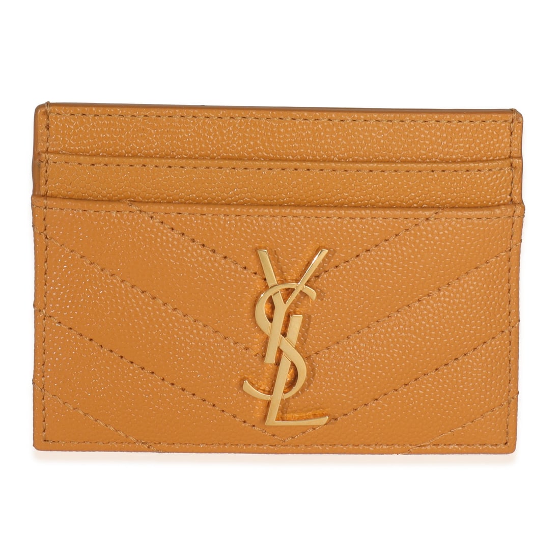 Saint Laurent Cassandre Yellow Leather Grain Card Case Wallet: Saint Laurent Cassandre Yellow Leather Grain Card Case Wallet This is a Saint Laurent Cassandre Card Case in Senape yellow grain de poudre leather. Featuring a gold-tone hardware accent and open top c