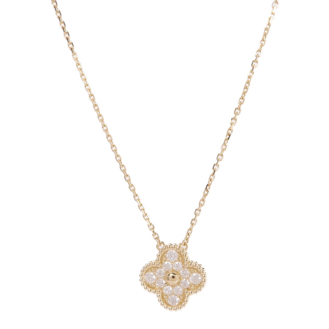 Vintage Alhambra 18K Yellow Gold Diamond Necklace by Van Cleef & Arpels: Vintage Alhambra 18K Yellow Gold Diamond Necklace by Van Cleef & Arpels This Van Cleef & Arpels Vintage Alhambra necklace features exquisite craftsmanship in 18K yellow gold, adorned with diamond acce